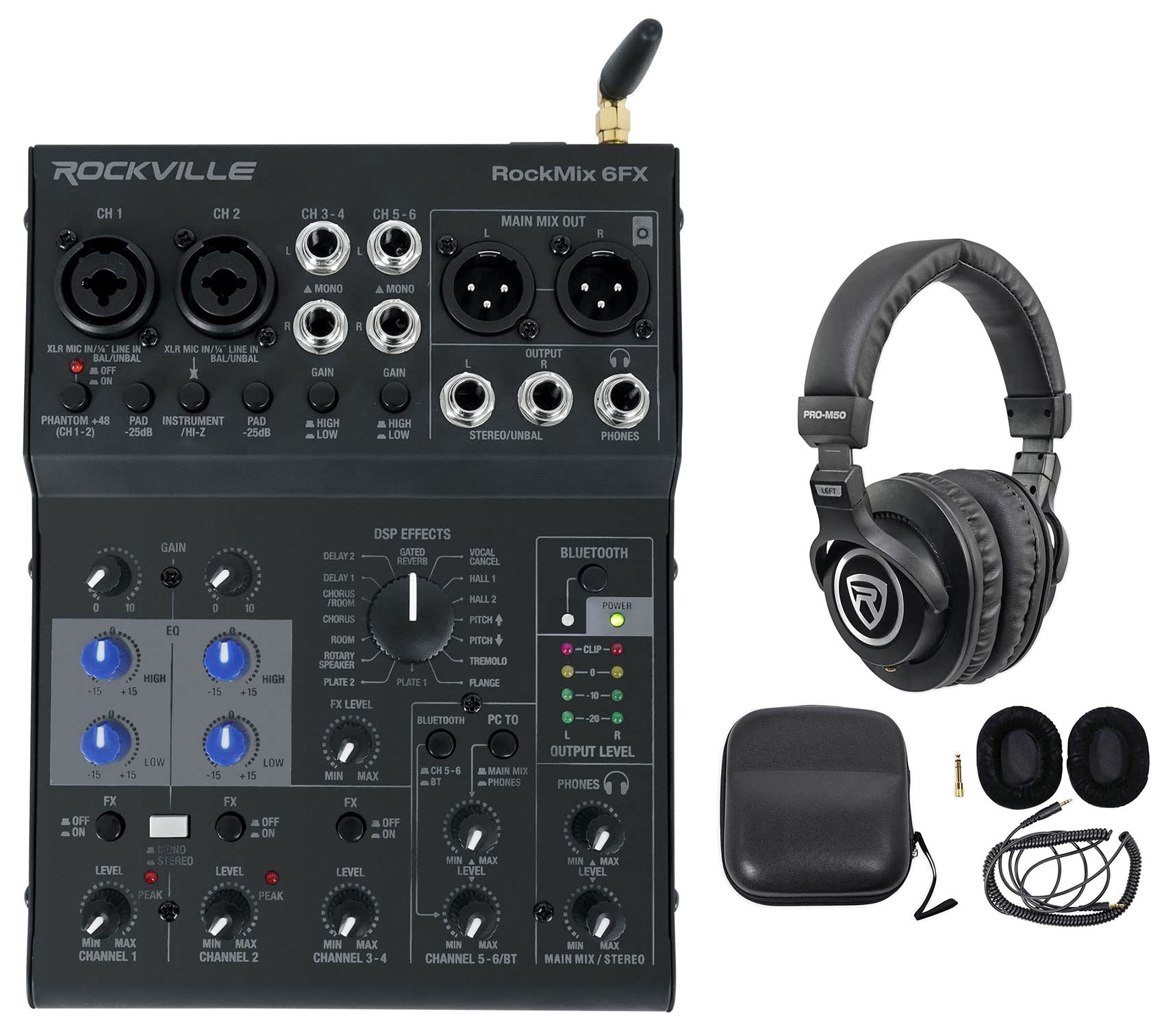 Rockville ROCKMIX 6FX 6-Channel USB Audio Mixer with Built-In Effects, Recording Interface & Headphone Output - Perfect for Podcasting, Live Streaming & Home Studio Recording