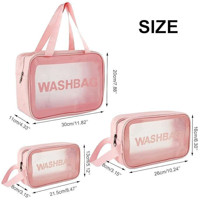PRIMEIO Clear Makeup Pouch Set - 3 Pack Waterproof Travel Cosmetic Organizer for Women & Girls - Perfect for Toiletries, Brushes, Accessories - Ideal for Travel, Gym, Beach & Daily Use