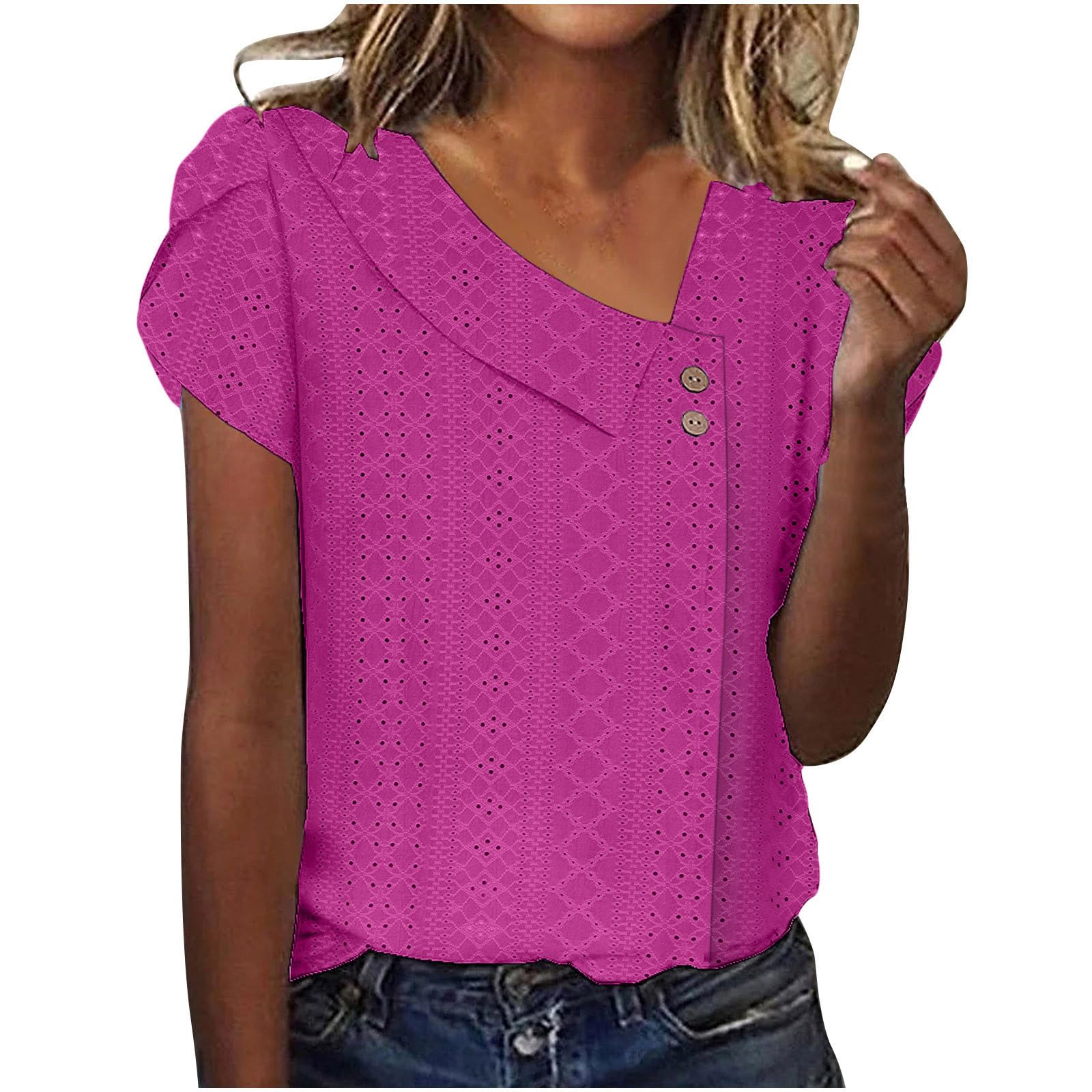 Trendy 2024 Petal Sleeve V-Neck Blouse for Women - Summer Casual & Dressy Occasions