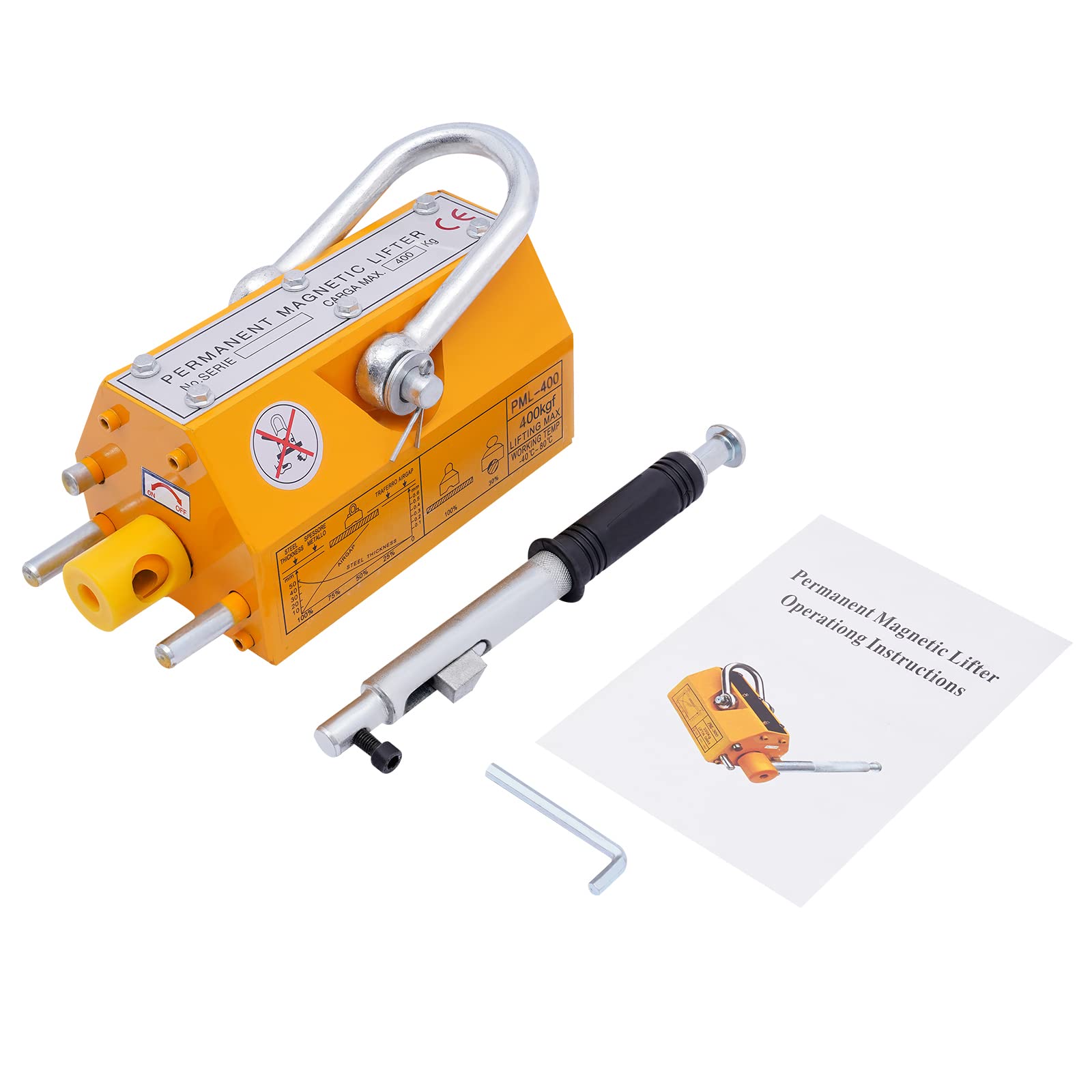 880 Lbs/400 kg Heavy Duty Magnetic Lifter - Permanent Lifting Magnet with Quick Release for Steel Plates & Boards - Ideal for Hoist, Shop Crane & Industrial Material Handling