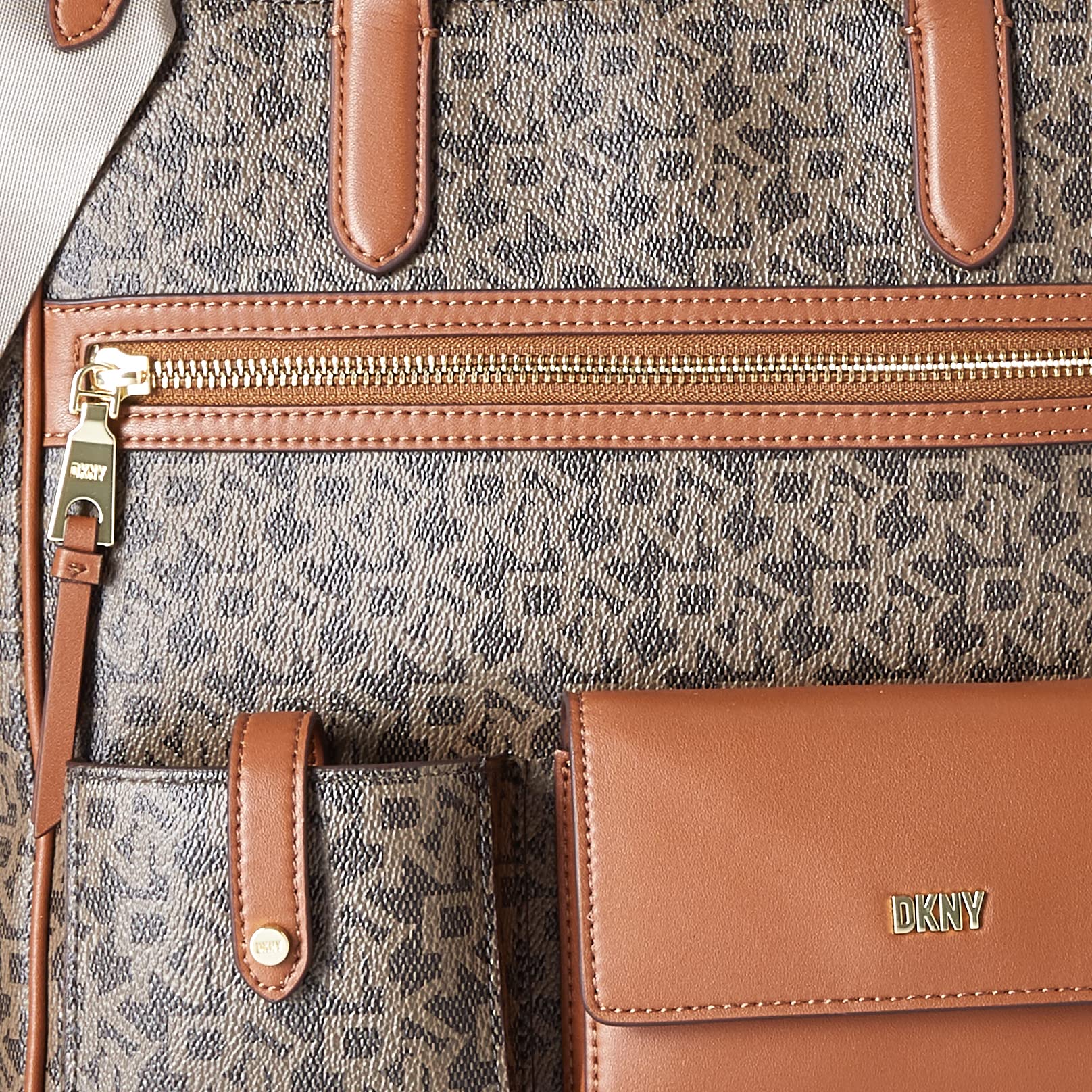 DKNY Zyon Large Tote Bag in Mocha & Caramel - Stylish Work Bag, Travel Tote & Everyday Purse for Women