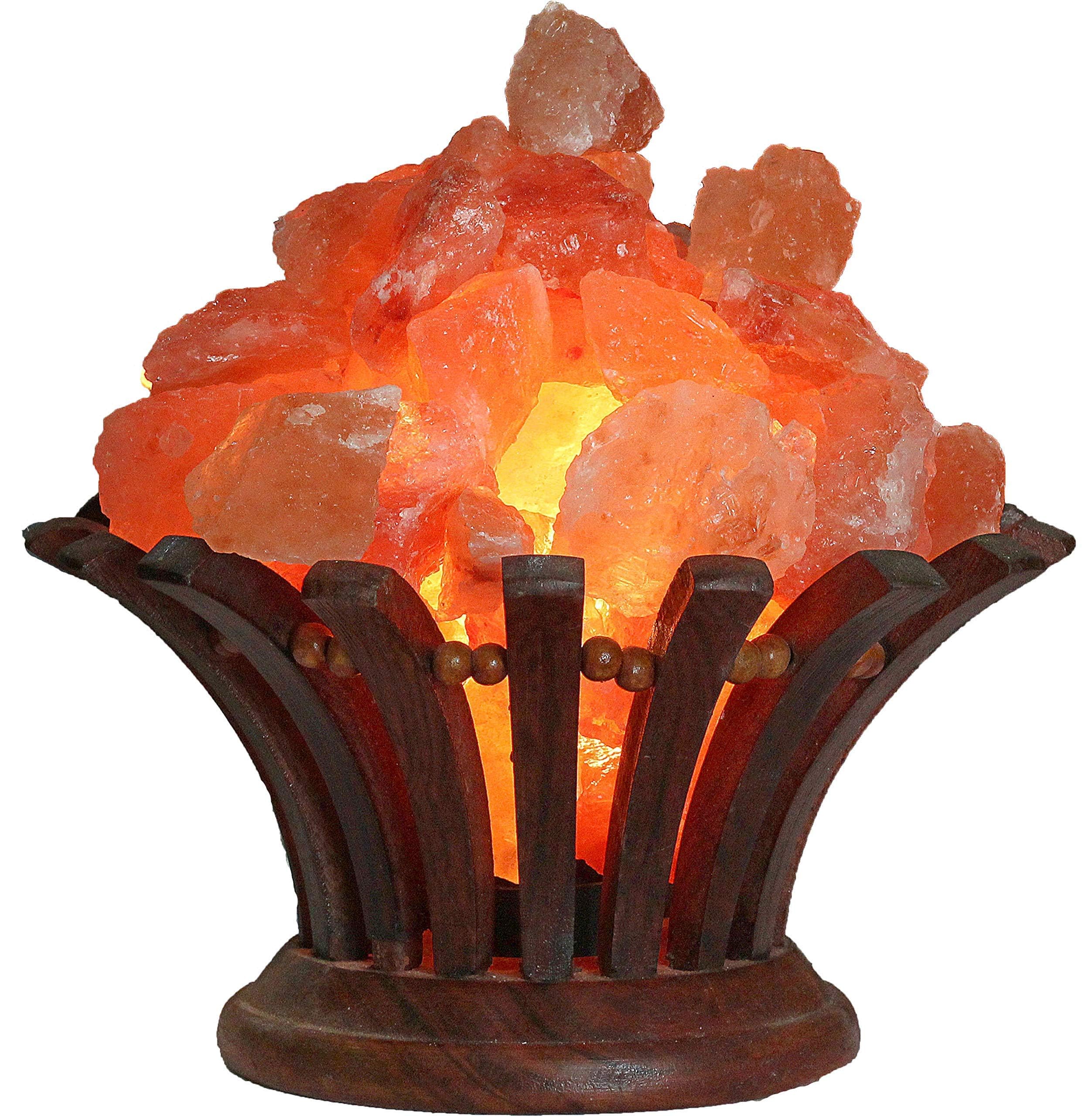 Himalayan Salt Lamp Bowl with Dimmer - 100% Natural Pink Salt Rocks & Neem Wood Basket - Premium Quality Wood Base Light for Home Decor, Yoga Studio, Meditation Room & Spa Relaxation