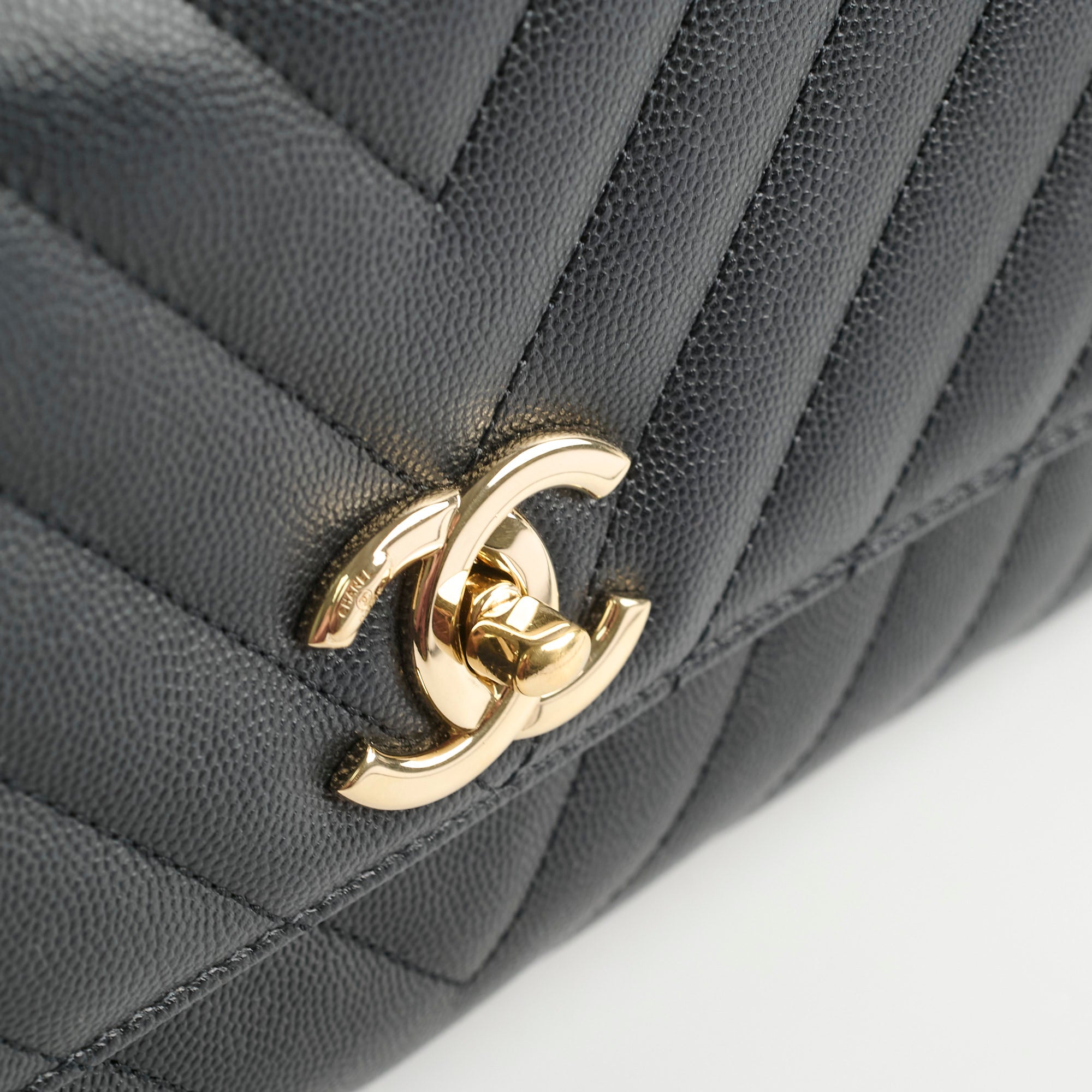 Chanel Medium Coco Handle Bag - Black Chevron Leather with Lizard Top Handle | Luxury Designer Handbag for Women, Perfect for Work, Parties & Special Occasions