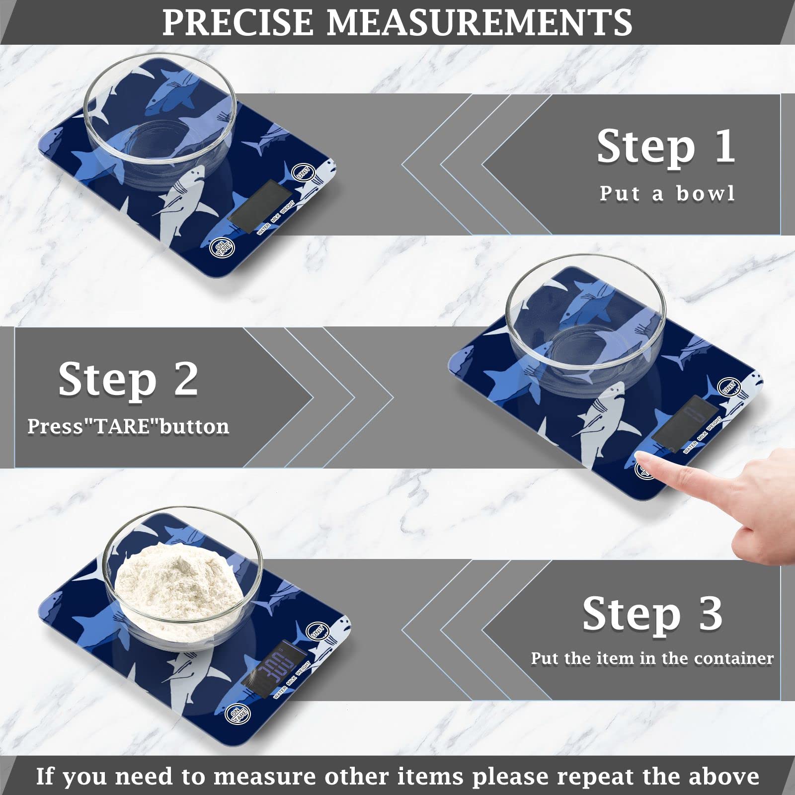 **Waterproof Digital Kitchen Scale - Shark Food Scale for Precise Weighing in Ounces & Grams | Ideal for Cooking, Baking & Weight Loss Tracking**