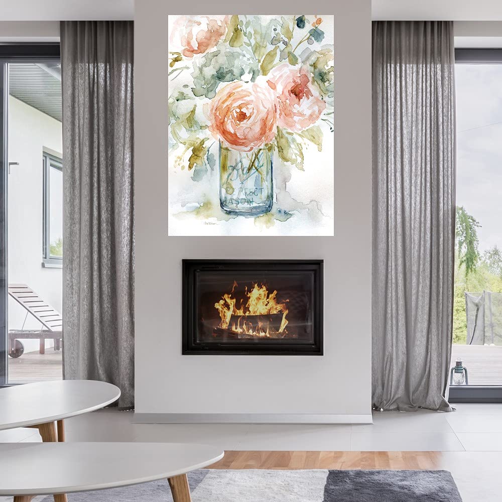 Premium Canvas Wall Art - Cabbage Roses Painting by Artist Carol Robinson | 24x32 Inches | Ready to Hang | Home & Office Decor for Living Room, Bedroom, Bathroom, Kitchen, Dining Area & Bar | Perfect Gift for Housewarming & Interior Design