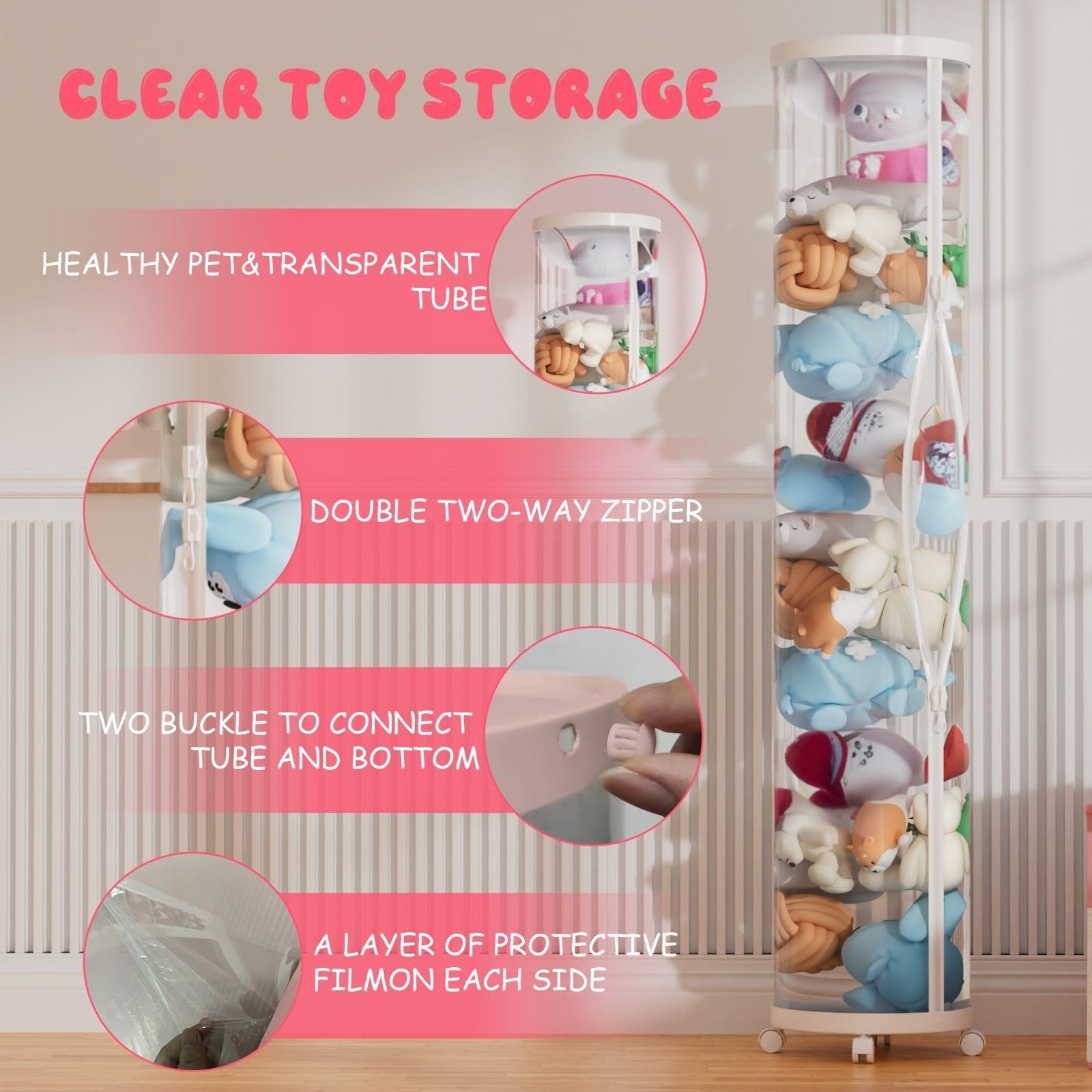 Soft Stuffed Animal Storage Tube - Large Toy Organizer for Kids Room, Stuffed Animal Zoo Keeper (White) | Perfect for Bedroom, Playroom & Nursery Organization