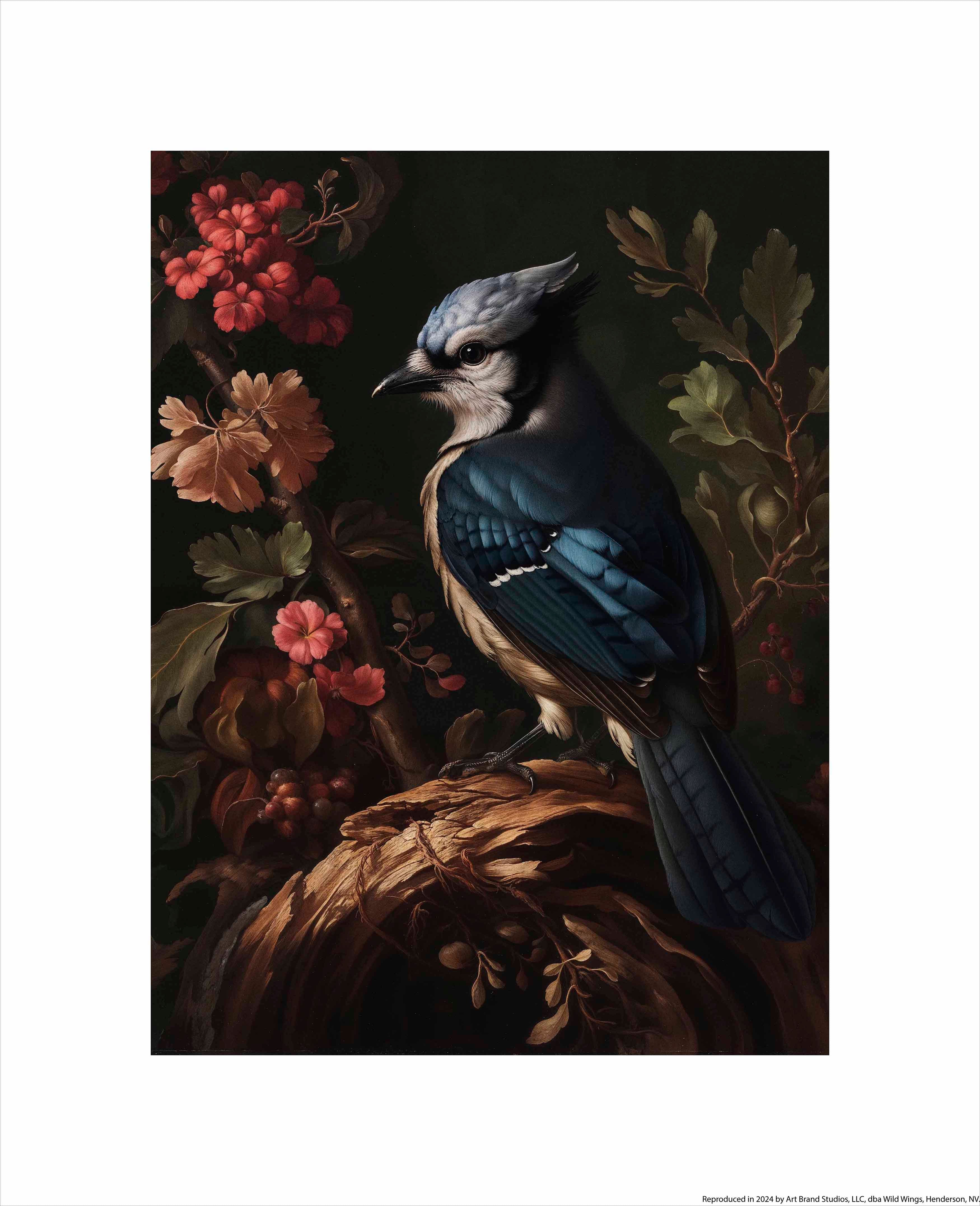 Blue Jay Amongst Flora - Elegant Nature Art Print for Home & Office Decor - Perfect for Living Room, Bedroom, or Gift