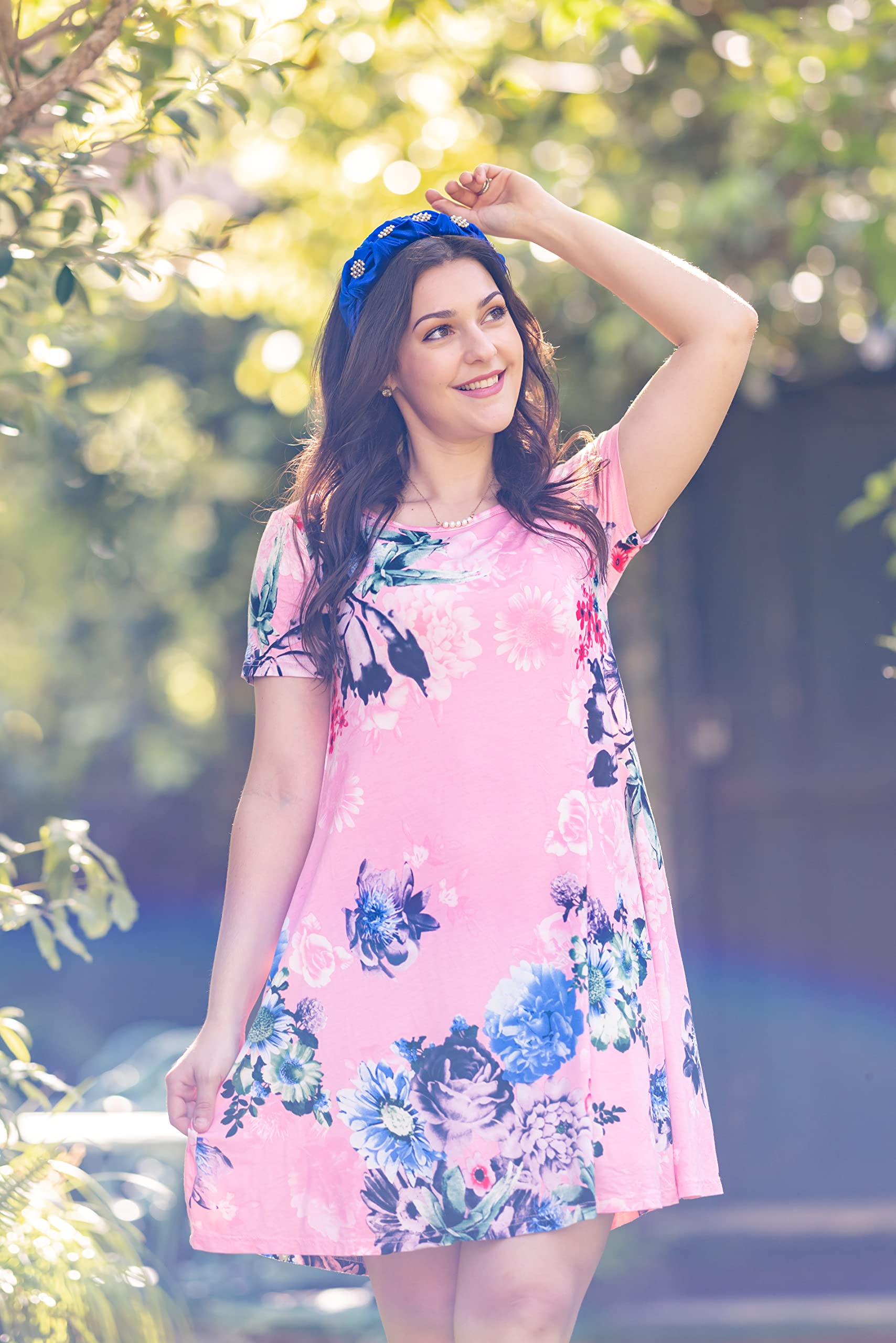 Women's Casual Short Sleeve Swing T-Shirt Dress with Pockets - Comfortable Crewneck Summer Dress for Outing, Travel & Daily Wear