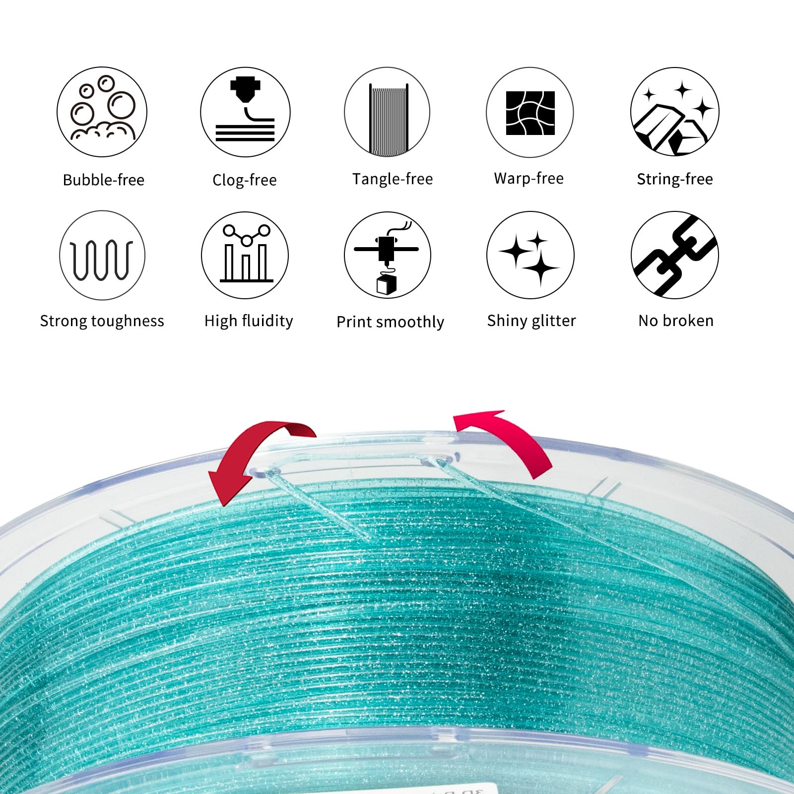 Premium IEMAI Clear PETG Filament 1.75mm - Transparent Glitter Light Blue 3D Printer Filament | High-Speed Printing Up to 600mm/s | 1kg Spool for Artistic Creations, Home Decor & DIY Projects | Perfect for Cosplay Props, Vases & Custom Gifts
