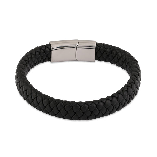 Premium Stainless Steel Black Leather Braided Bracelet for Men & Women - Durable Fashion Jewelry Gift for Casual Wear, Date Night & Special Occasions