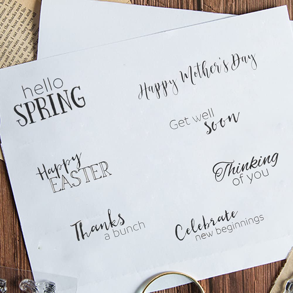 Mother's Day & Easter Clear Stamps Set - DIY Card Making, Scrapbooking, Embossing, Album Decor - Spring Words, Thank You Silicone Transparent Seal Stamps for Greeting Cards, Crafts & Home Decor