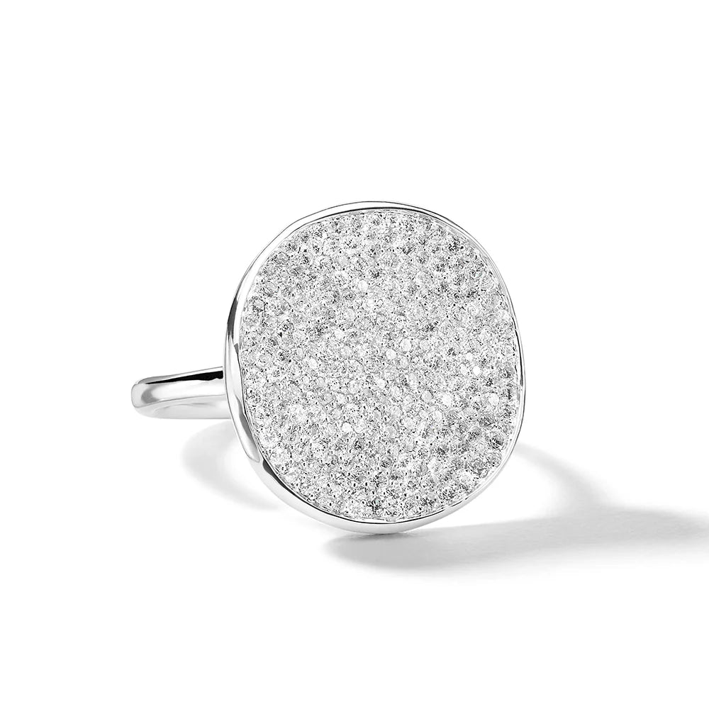 Sterling Silver Large Flower Disc Ring with Genuine Diamonds - Elegant Statement Jewelry for Women, Perfect for Weddings, Parties & Special Occasions