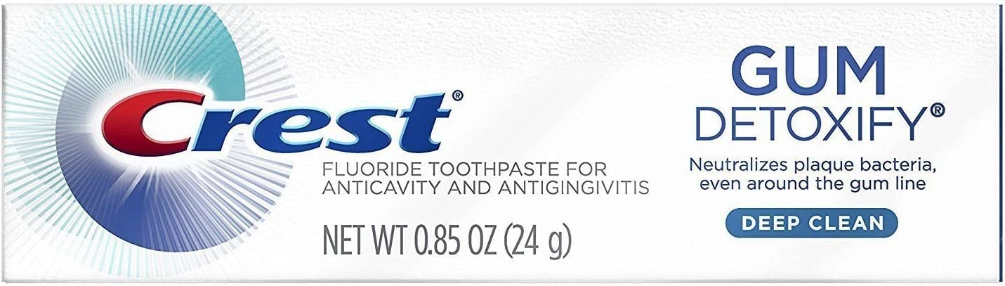 Crest Gum Detoxify Deep Clean Toothpaste for Sensitive Gums, Travel Size 0.85 oz (24g) - Pack of 10 | Whitening & Plaque Removal | Perfect for Travel, Office & Daily Oral Care