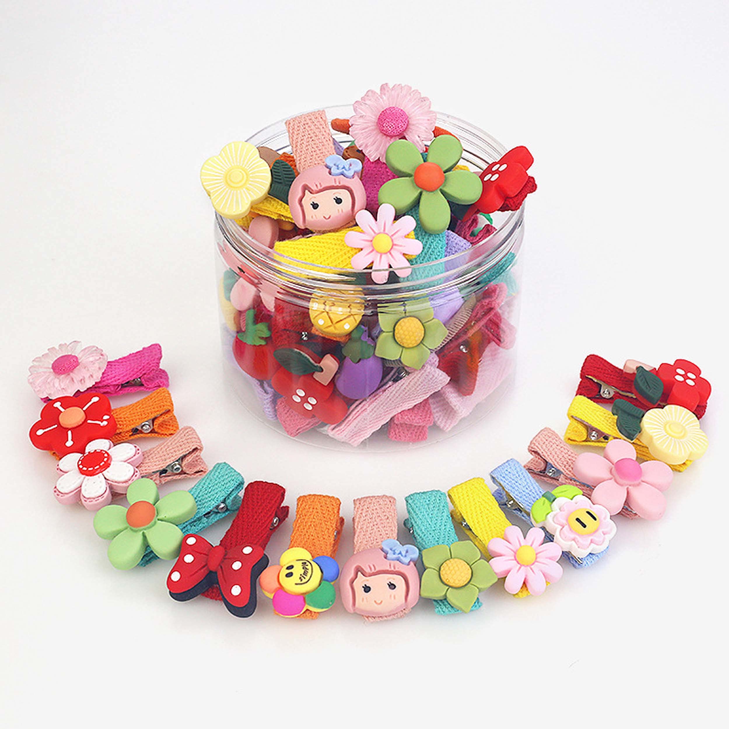 26PCS Mixed Color Floral Fabric Hair Clips Set - Cute Hairpins & Hair Ties for Girls, Teens & Kids with Storage Box | Perfect for School, Parties & Everyday Styling (Flower Designs)