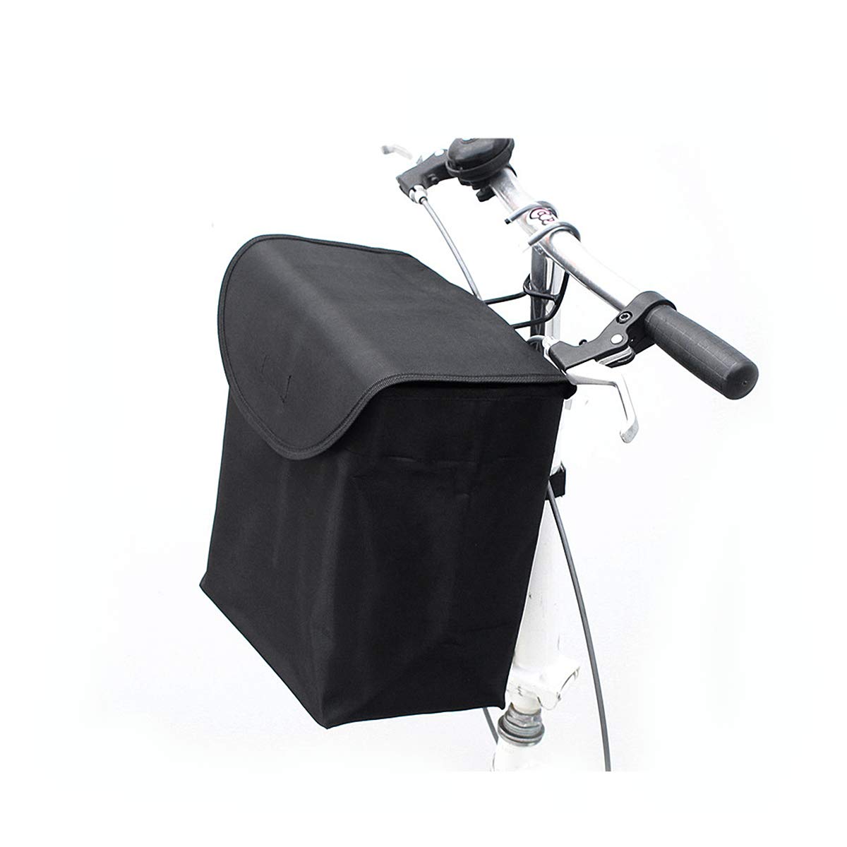 Square Canvas Bike Basket with Removable Lid & Holder - Front Handlebar Bicycle Accessories for Commuting & Shopping (Black)