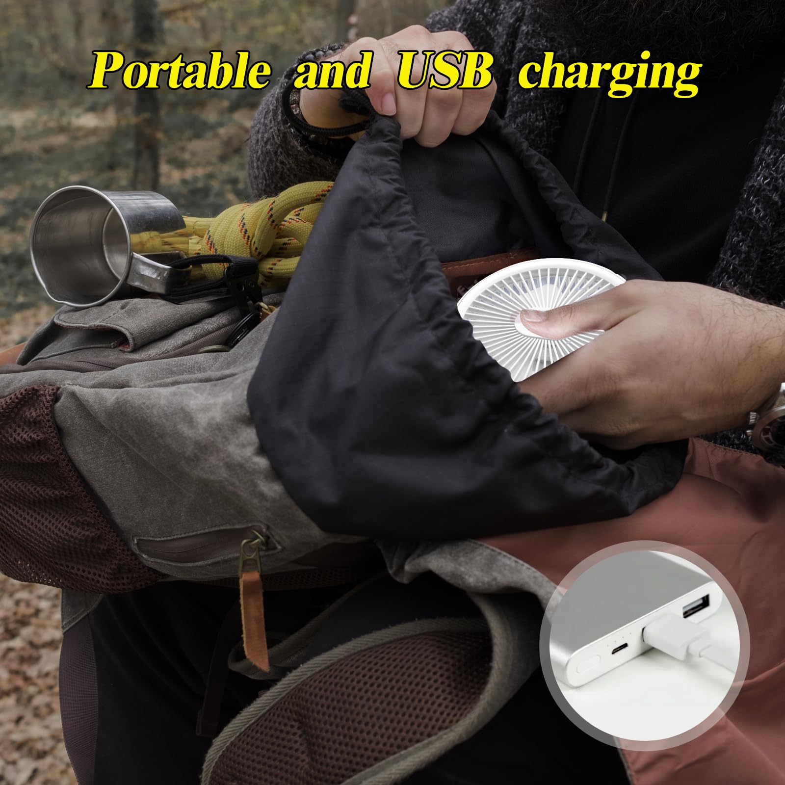 ZKLiLi 7-Inch Rechargeable USB Camping Fan with Light & Remote Control - Portable Hanging Tent Fan for Outdoor Camping, Hiking, and Indoor Desk Use - White