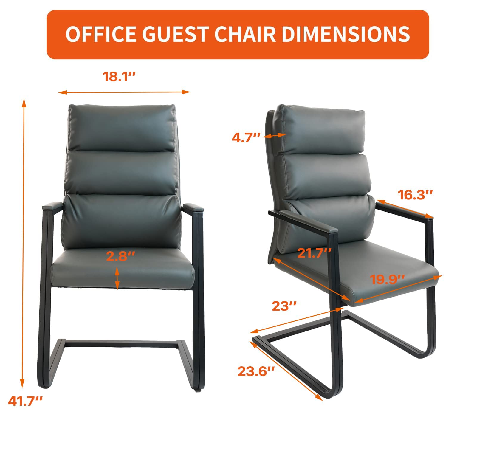 CLATINA Ergonomic Office Guest Chair - PU Leather Bonded Padded Armrest, Thickened Backrest, Sled Base - Conference, Waiting Room, Reception Desk Chair (Grey) - Perfect for Home Office, Meeting Rooms & Corporate Spaces