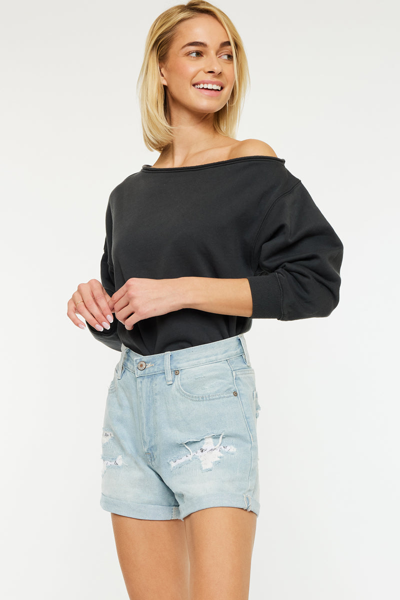 Daisy High Rise Mom Shorts - Women's Stretchy Denim Shorts for Summer | Comfortable Casual Wear for Outfits, Beach, and Travel