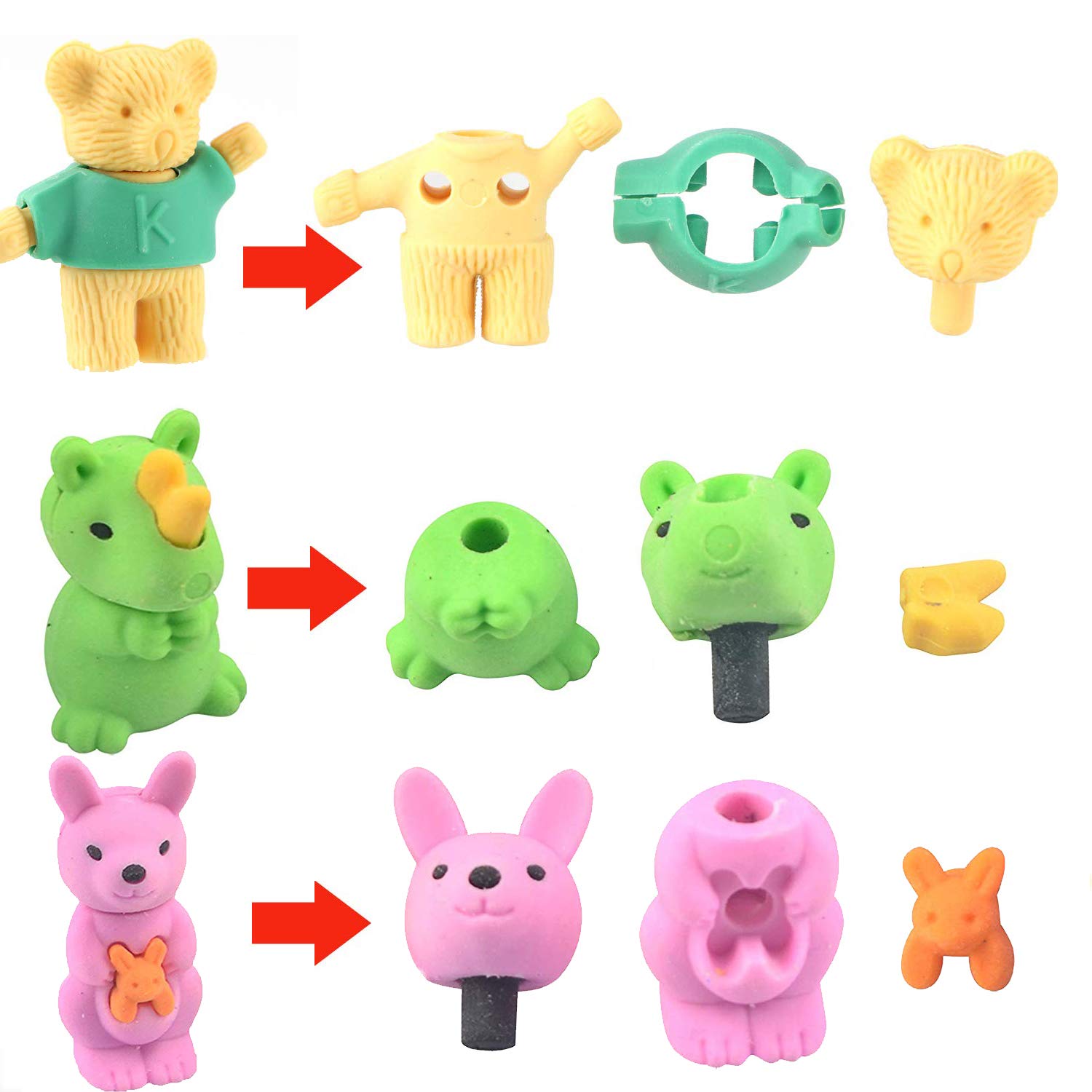 24PCS Easter Egg Animal Puzzle Erasers for Kids - Fun Take Apart Pencil Erasers for Easter Egg Hunts, Classroom Rewards & Party Favors - Perfect Easter Basket Stuffers & School Supplies