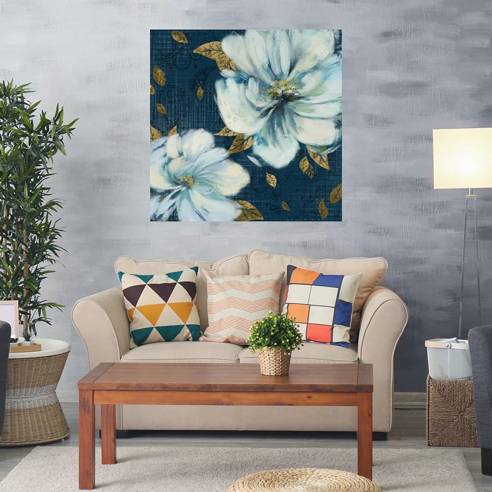 Heather Hayes Navy & Gold Garden Fine Art Canvas Wall Decor - 22x22 Inch Ready to Hang Painting for Living Room, Bedroom, Office - Elegant Home & Office Decor