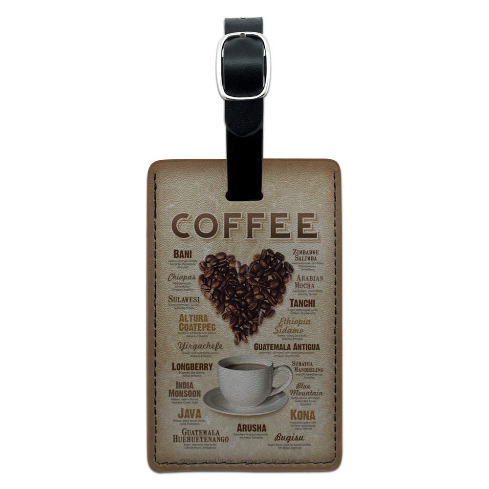 Premium Rectangle Leather Luggage Tag - World's Finest Coffee Inspired Travel ID Card Holder | Perfect for Suitcases, Backpacks & Passport Cases