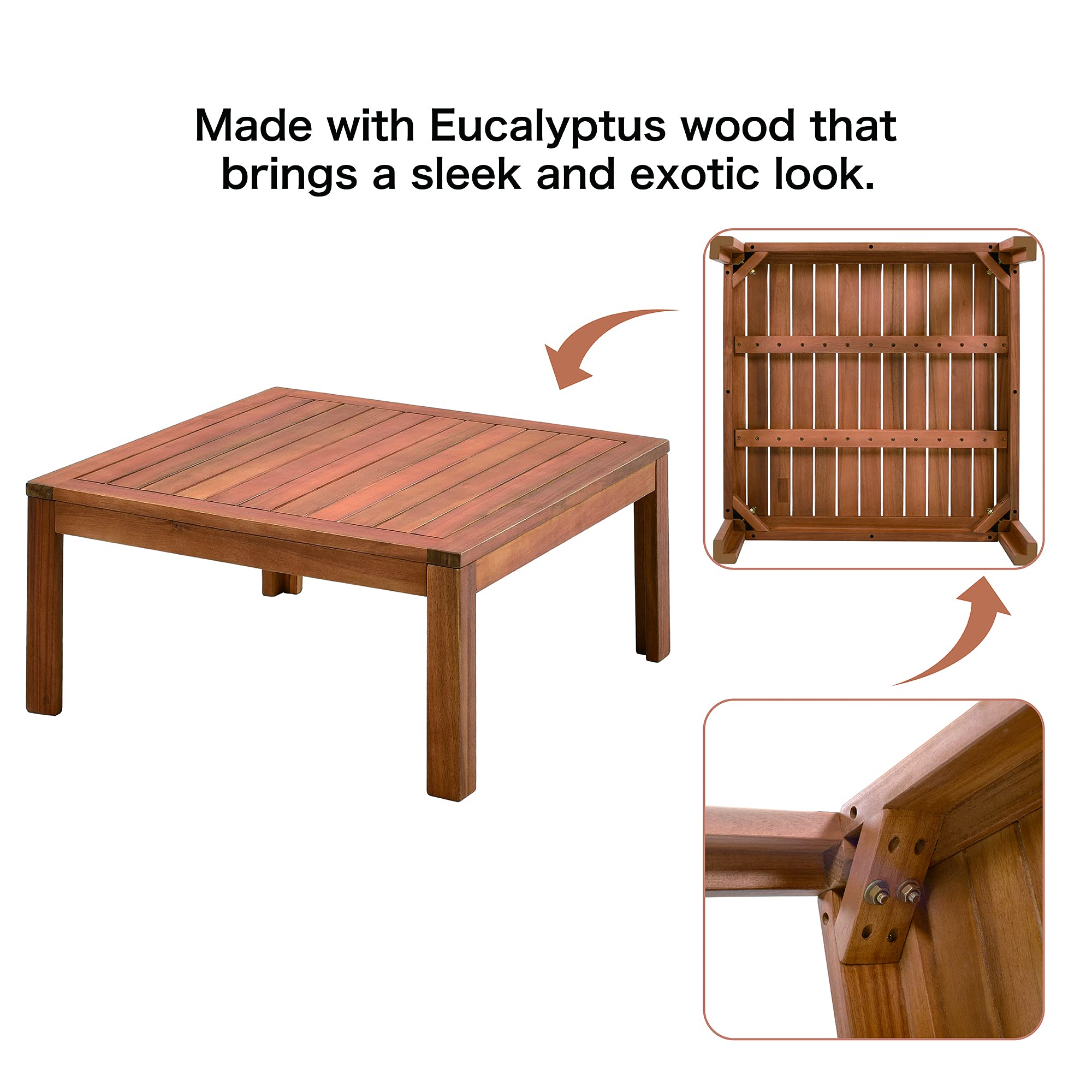 Quarte 4-Piece Outdoor Patio Furniture Set - Wooden L-Shaped Sectional Sofa with Waterproof Cushions & Coffee Table - Perfect for Garden, Backyard, Poolside & Conversation Areas