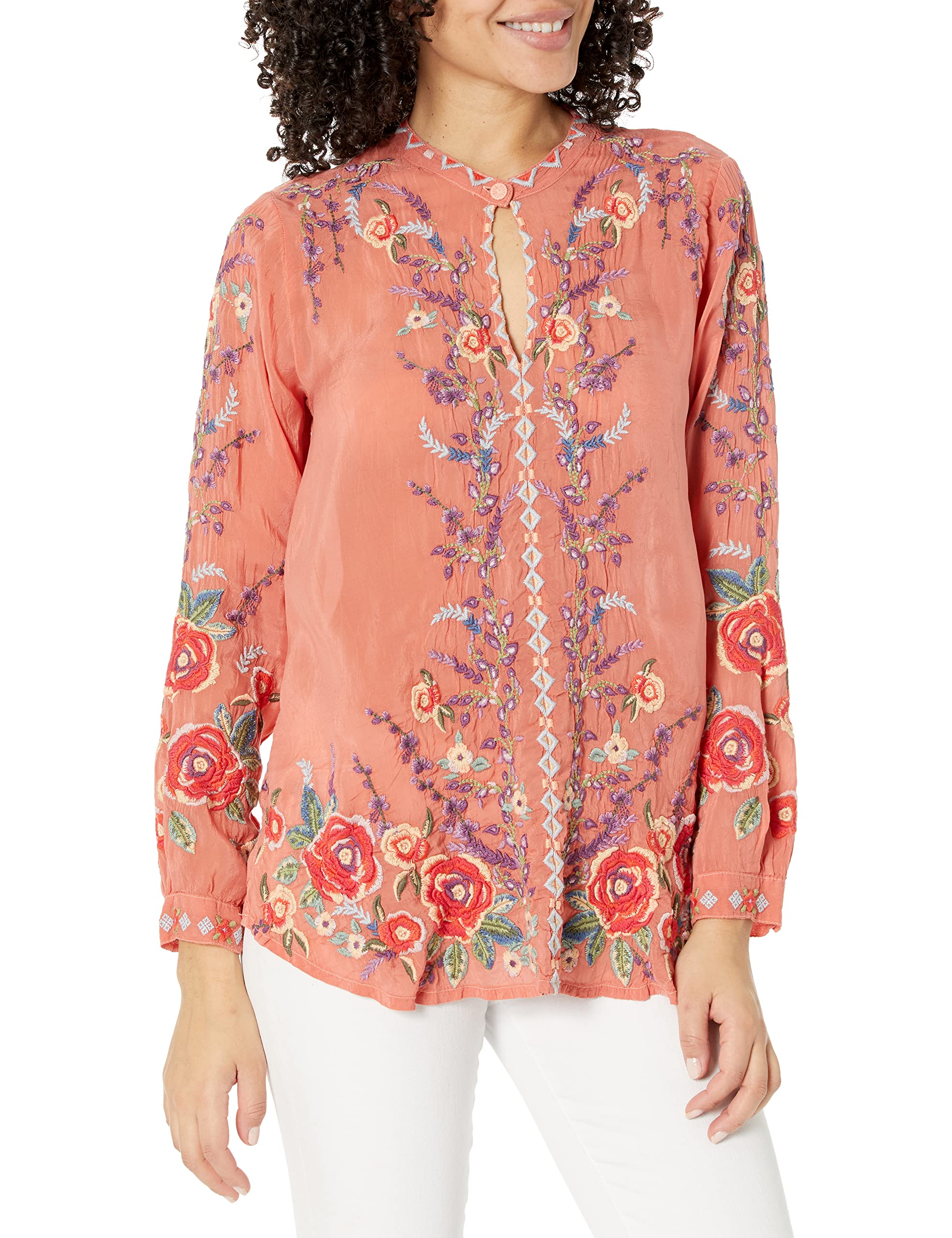 Johnny Was Women's Embroidered Long Sleeve Blouse - Elegant Boho Top for Casual Wear, Office & Special Occasions