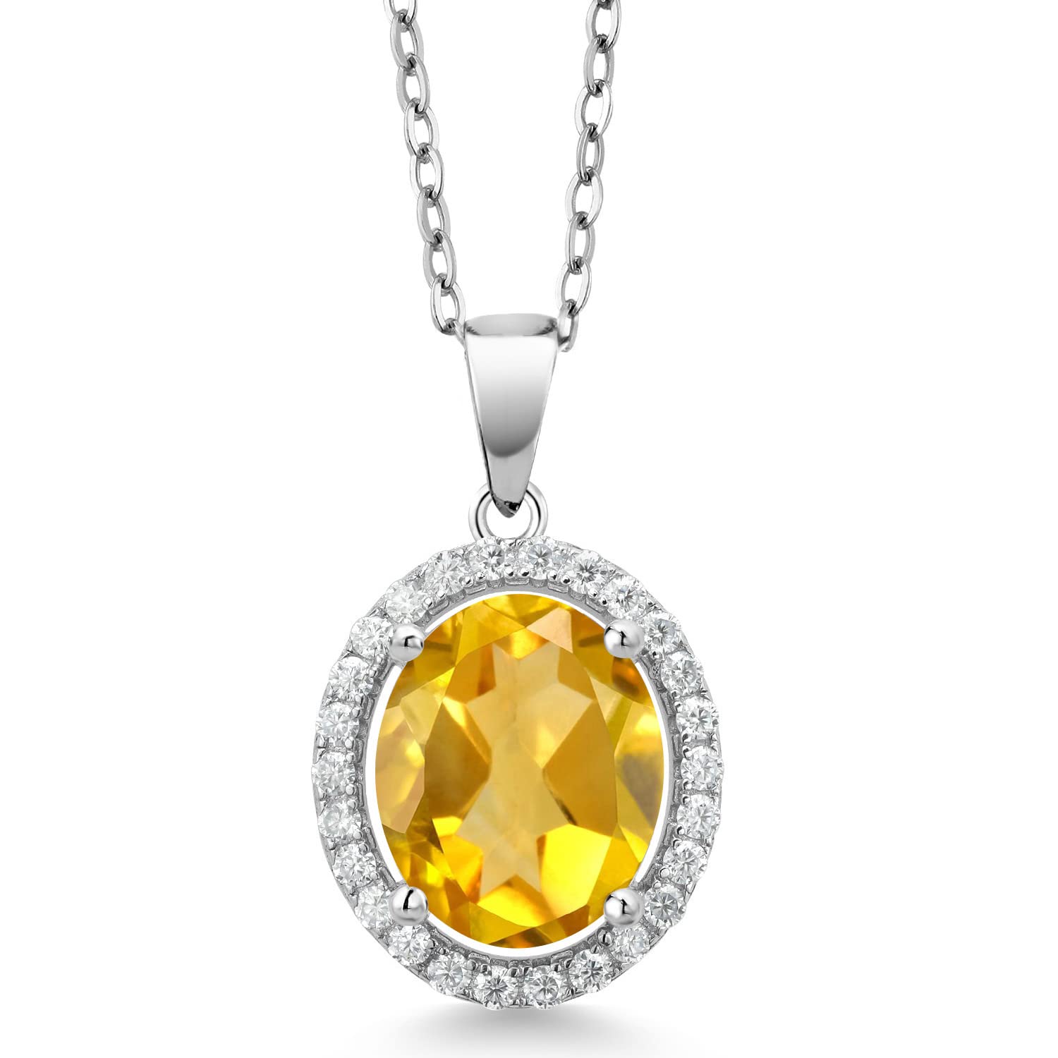 Gem Stone King 925 Sterling Silver 11X9MM Oval Birthstone & White Moissanite Halo Pendant Necklace for Women | 18 Inch Chain | Elegant Gift for Birthday, Anniversary & Special Occasions