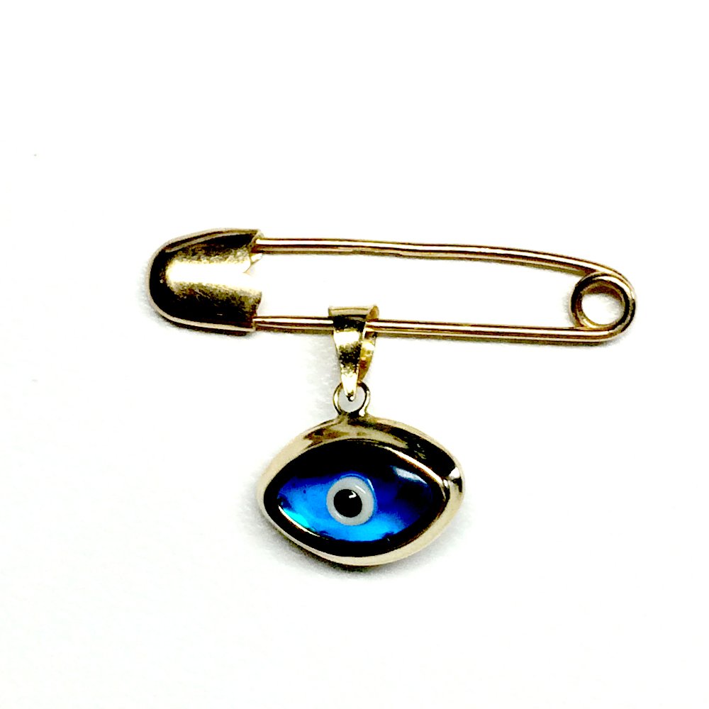 14K Gold Evil Eye Charm Pendant with Safety Pin - DiamondJewelryNY Oval Eye Protection Amulet for Necklace, Bracelet & Keychain - Perfect for Gifts, Travel & Spiritual Protection