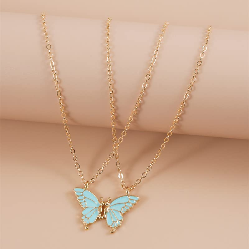 4-Piece Best Friend Necklace Set with Card - Cute Butterfly Matching Necklaces for Women - Long Distance Friendship Gifts - Birthday Present for Her - Perfect for Anniversaries, Valentine's Day & Sister Gifts