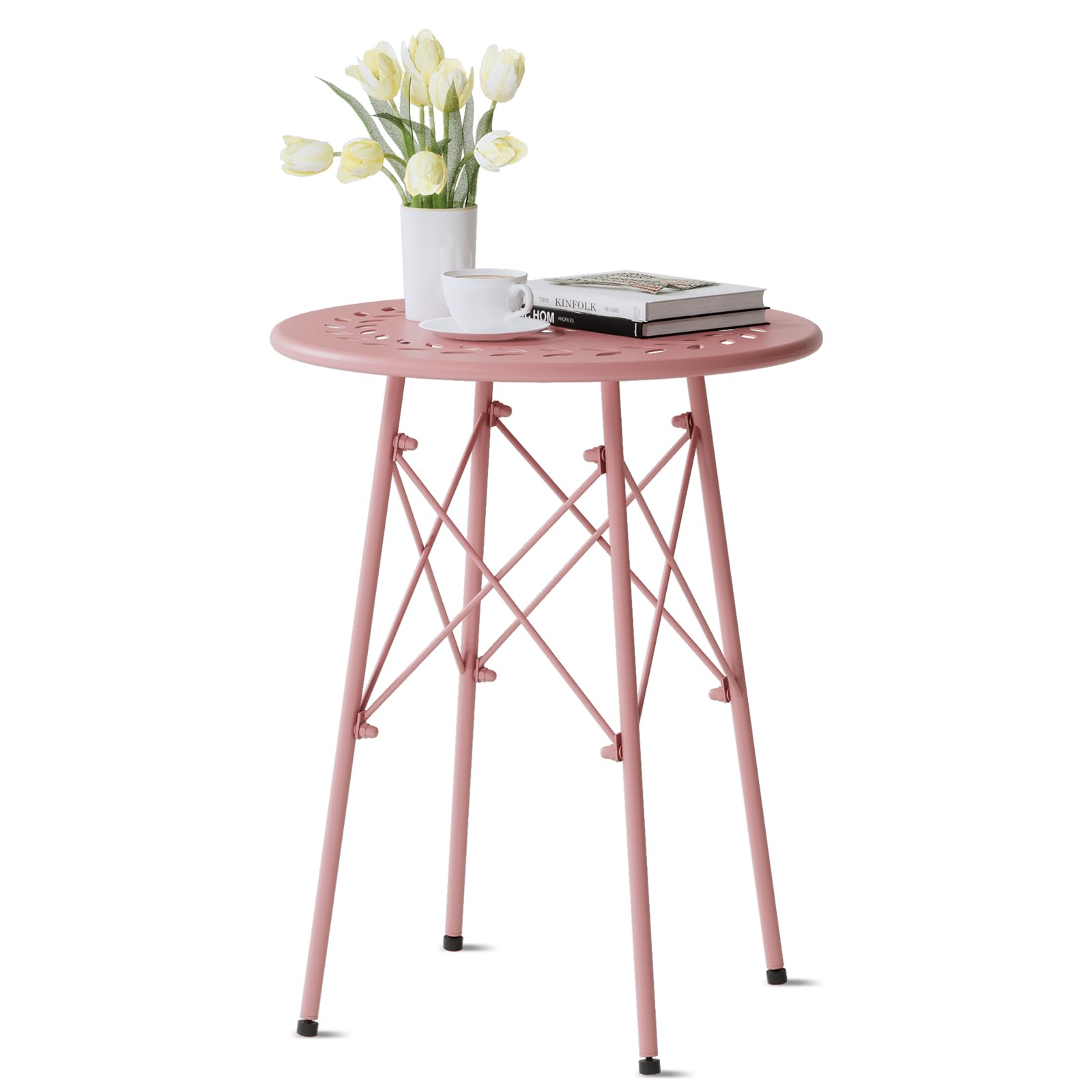 XIV Outdoor Side Table - Small Round Metal Patio Table, Weatherproof Accent End Table for Garden, Balcony & Yard - Perfect for Poolside, BBQ & Outdoor Relaxation (Pink)