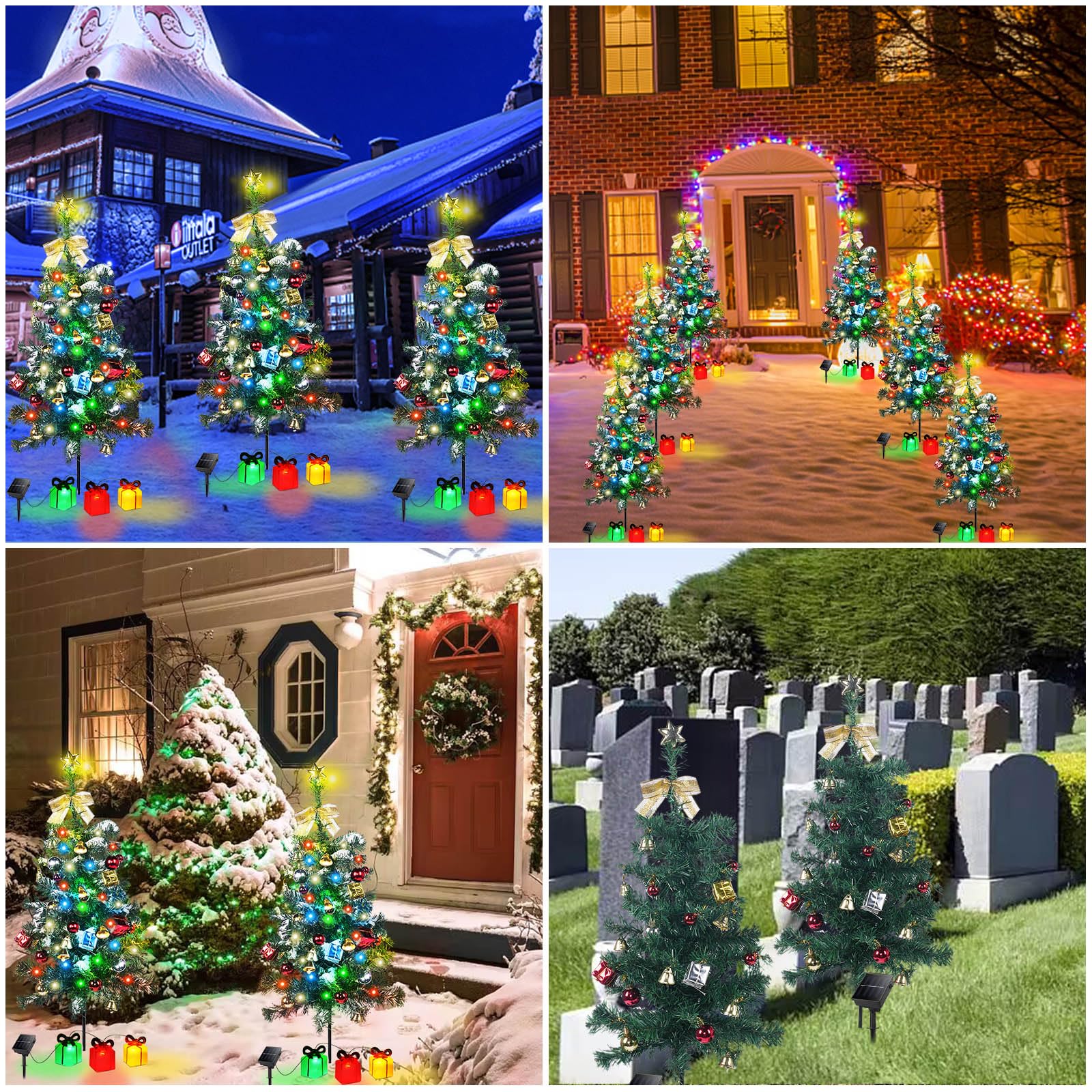 Solar Powered Mini Christmas Tree Lights Outdoor Decor - 30 Inch Pre-Lit LED Tree with 8 Flashing Modes (2 Pack) | Waterproof Holiday Decoration for Pathway, Patio, Yard, Garden & Cemetery | Perfect for Christmas, Halloween, Parties & Festive Events