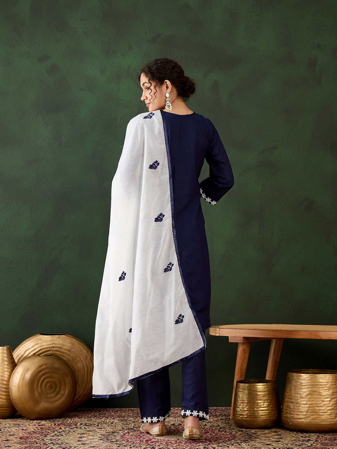 Elegant Blue Designer Pant Suit with Chikankari Embroidery - Women's Formal Wear for Office, Parties & Special Occasions