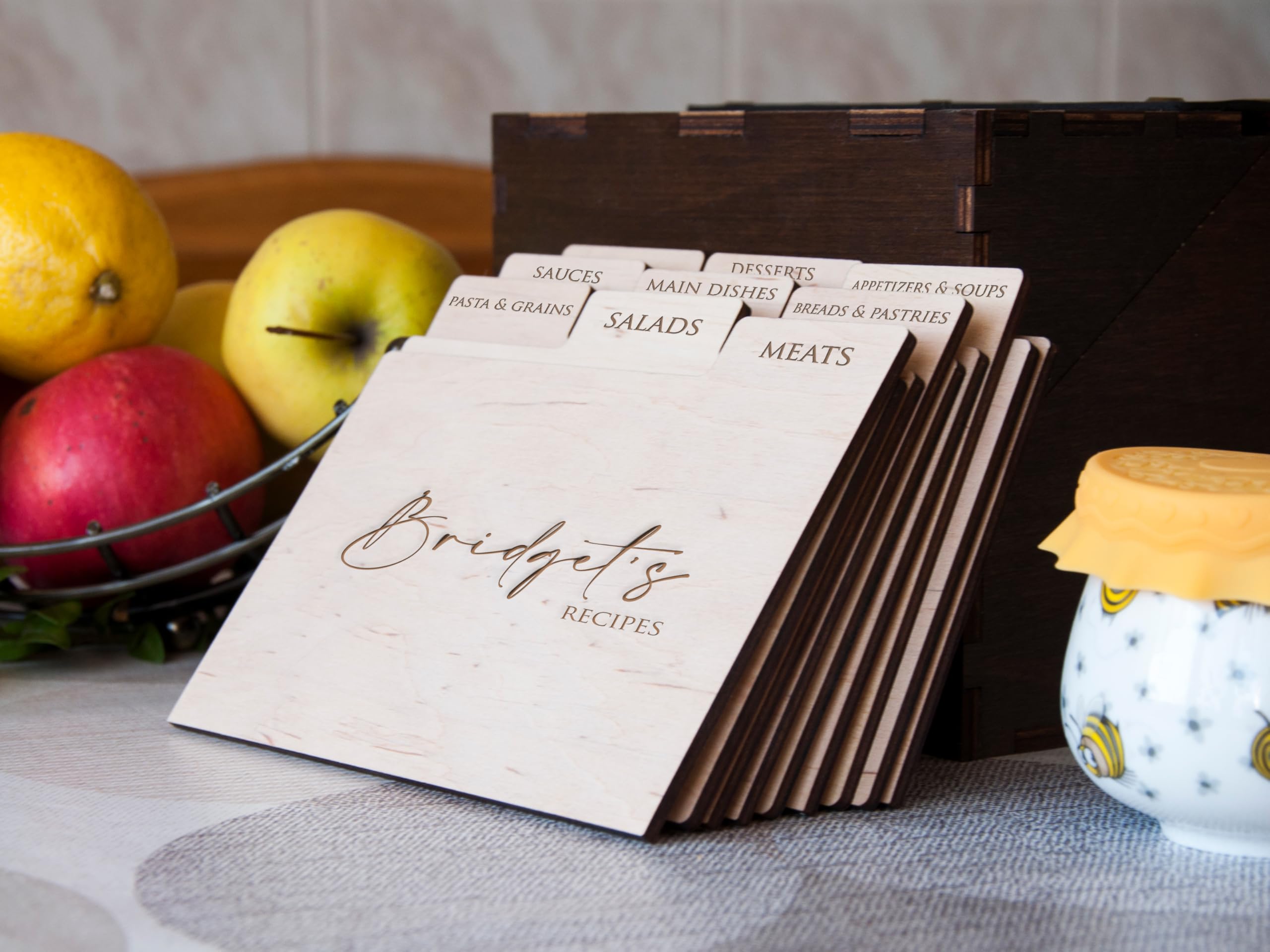 Handmade Wooden Recipe Box with Recipe Cards & Dividers - Custom Family Recipe Organizer Kitchen Décor - Perfect Birthday, Christmas Gift for Daughter, Bridal Shower Gift for Bride to Be - Ideal for Storing & Organizing Family Recipes in Kitchen