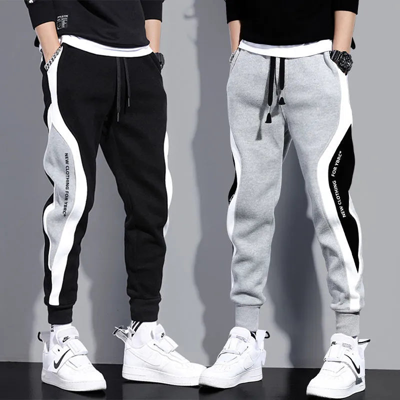 **Men's Wide Loose Casual Pants - Elastic Waist, Breathable Patchwork Nine-Point Trousers for Sports & Outdoor Activities | Perfect for Jogging, Travel, and Everyday Wear**