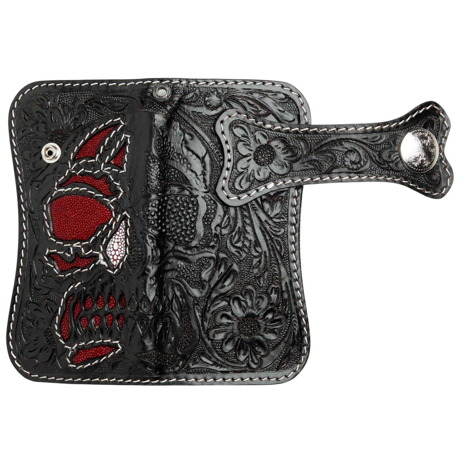 Black Phantom Skull Genuine Leather Biker Wallet for Men - Premium Motorcycle Rider Wallet with Chain - Perfect for Bikers, Gift for Motorcycle Enthusiasts