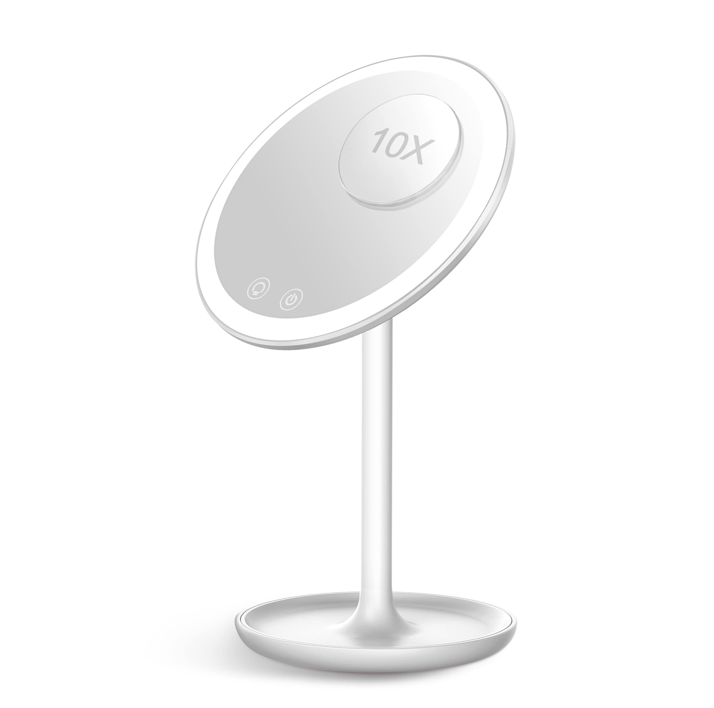 LED Makeup Mirror with Lights & 10X Magnification - Adjustable Brightness Touch Control Vanity Mirror with Stand & USB Charging - Perfect for Home, Bathroom, Dressing Room & Travel