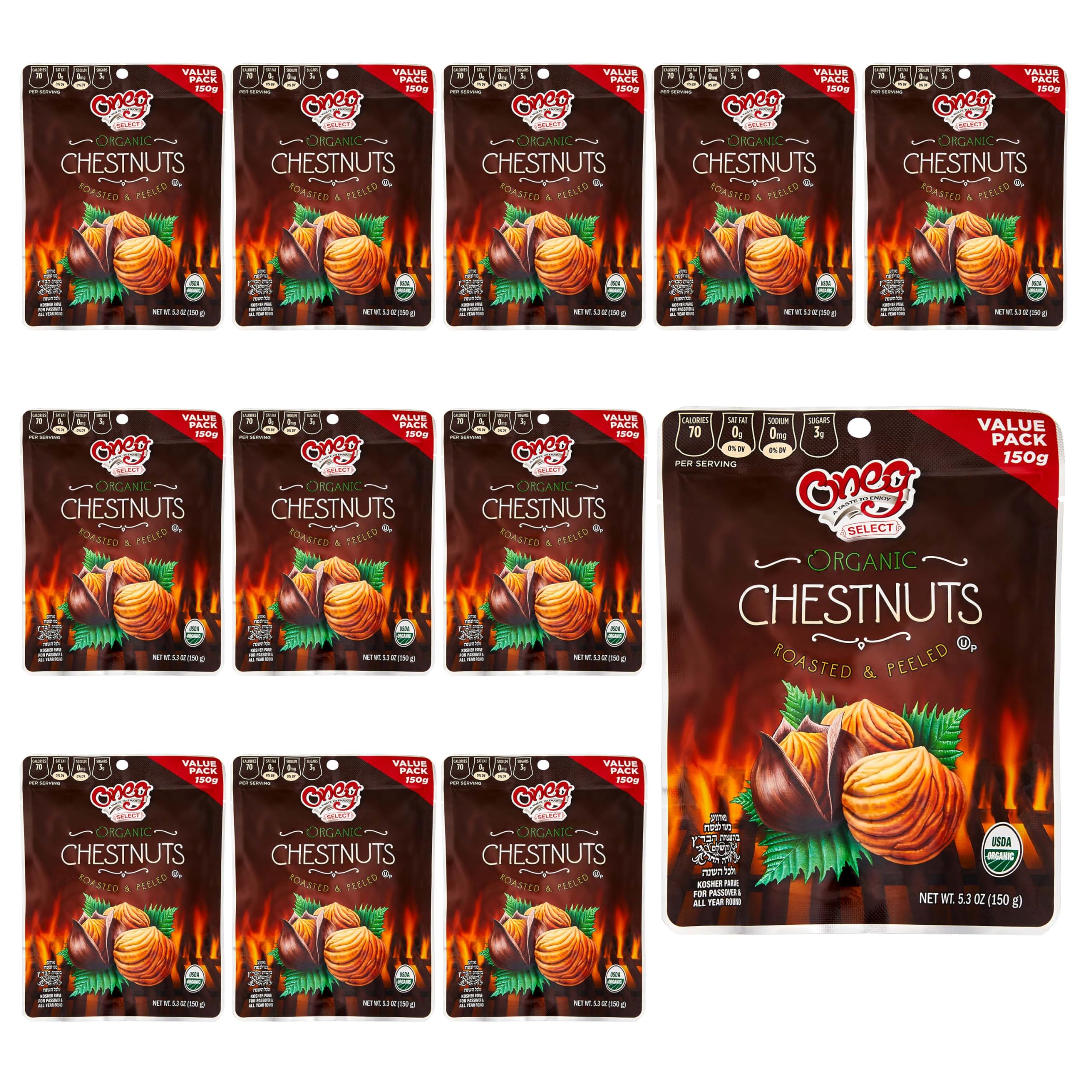 Organic Roasted & Peeled Chestnuts - Healthy Gluten-Free Vegan Snack, Ready to Eat, No Sodium or Sugar Added, 12 Pack (63.6oz) - Perfect for Hiking, Camping & Healthy On-the-Go Snacking