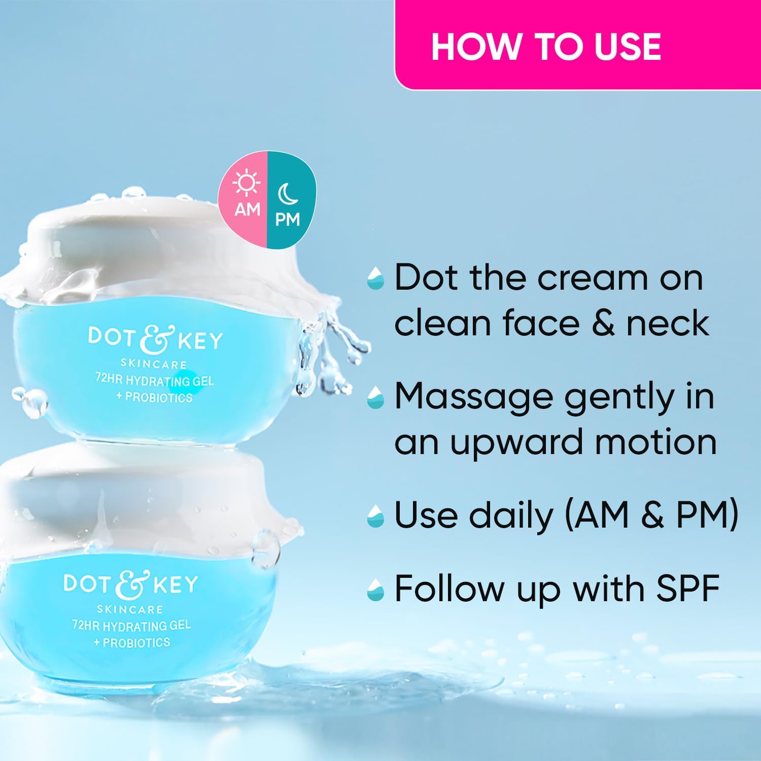 DOT&KEY 72Hr Hydrating Gel Face Moisturizer with Hyaluronic Acid, Probiotics, Kombucha & Rice Water - Oil Free Lightweight Gel for Oily, Combination, Dull & Uneven Skin Tone | Daily Skincare Routine, Morning & Night Use for Hydrated Glowing Skin