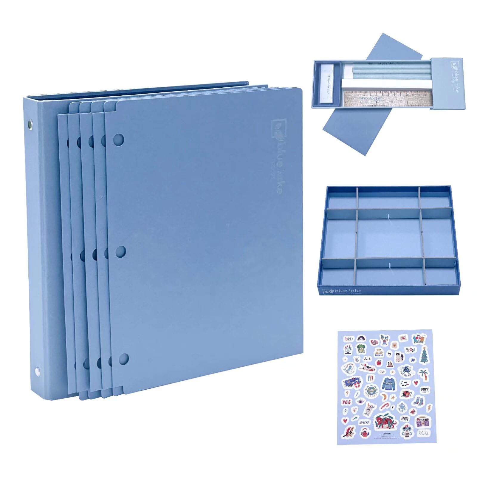 Eco-Friendly Blue Lake School & Office Supplies Kit - 22-Piece Plastic-Free Bundle with 3-Ring Binder, Folders, Pencils & Organizer Tray | Perfect for K-12, College Students & Office Use | Sustainable Back-to-School, Classroom & Work Essentials