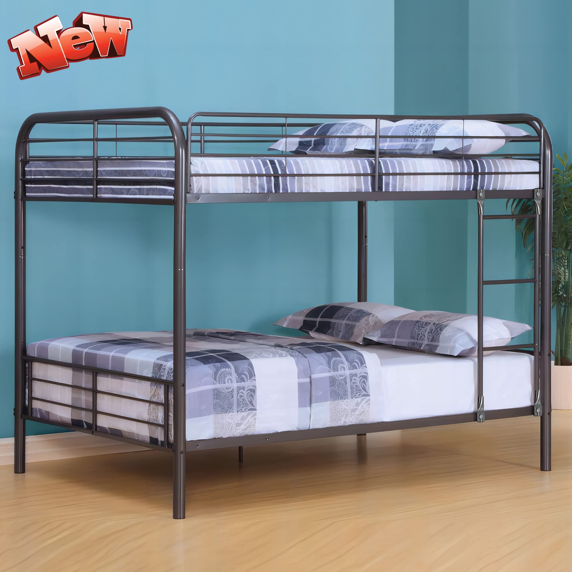 Heavy Duty Full Over Full Metal Bunk Bed with Ladder & Rails - Convertible for Kids & Adults - Perfect for Dorms & Small Spaces