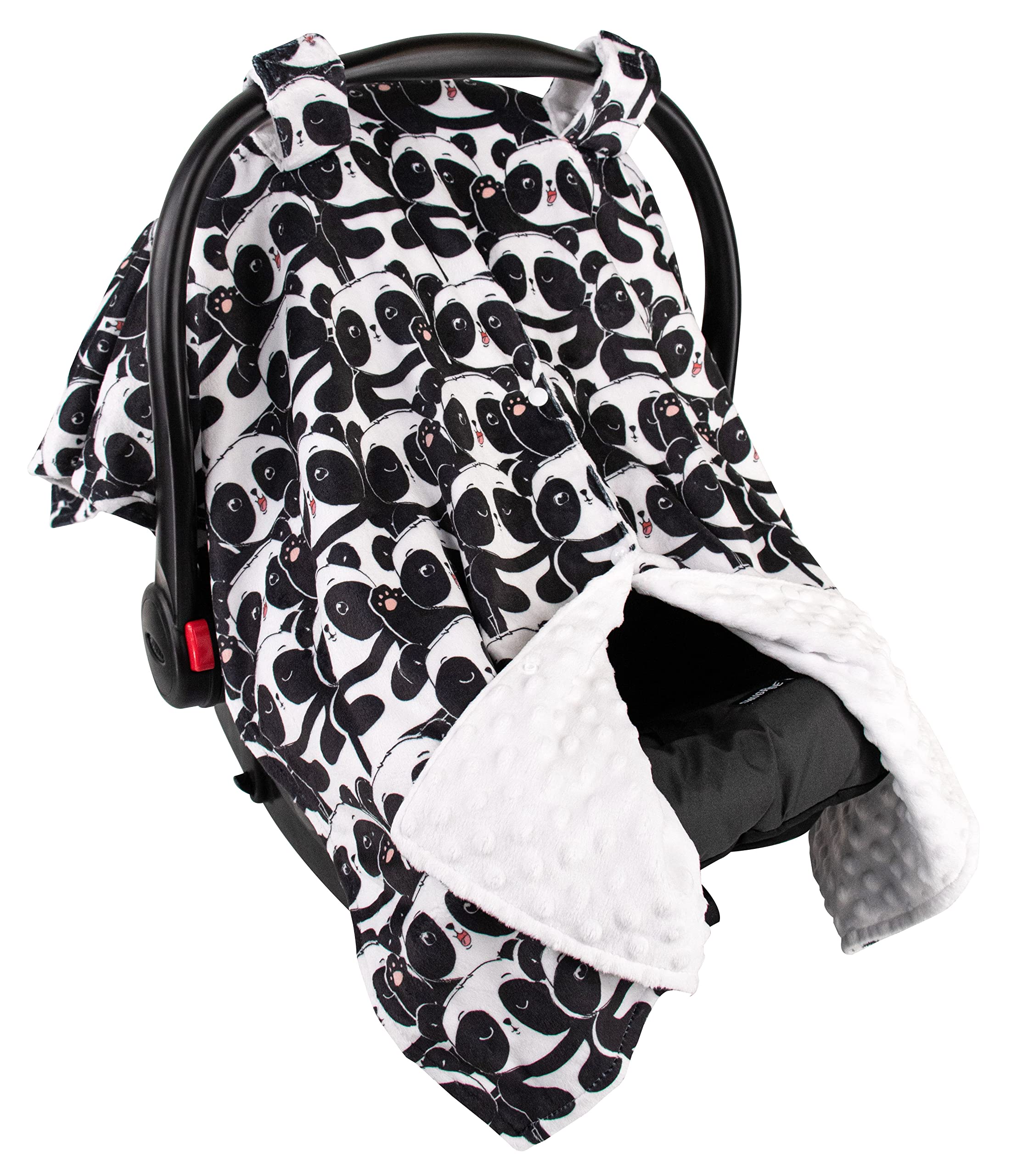 Premium Minky Baby Car Seat Cover - Soft Black Panda Design, 40