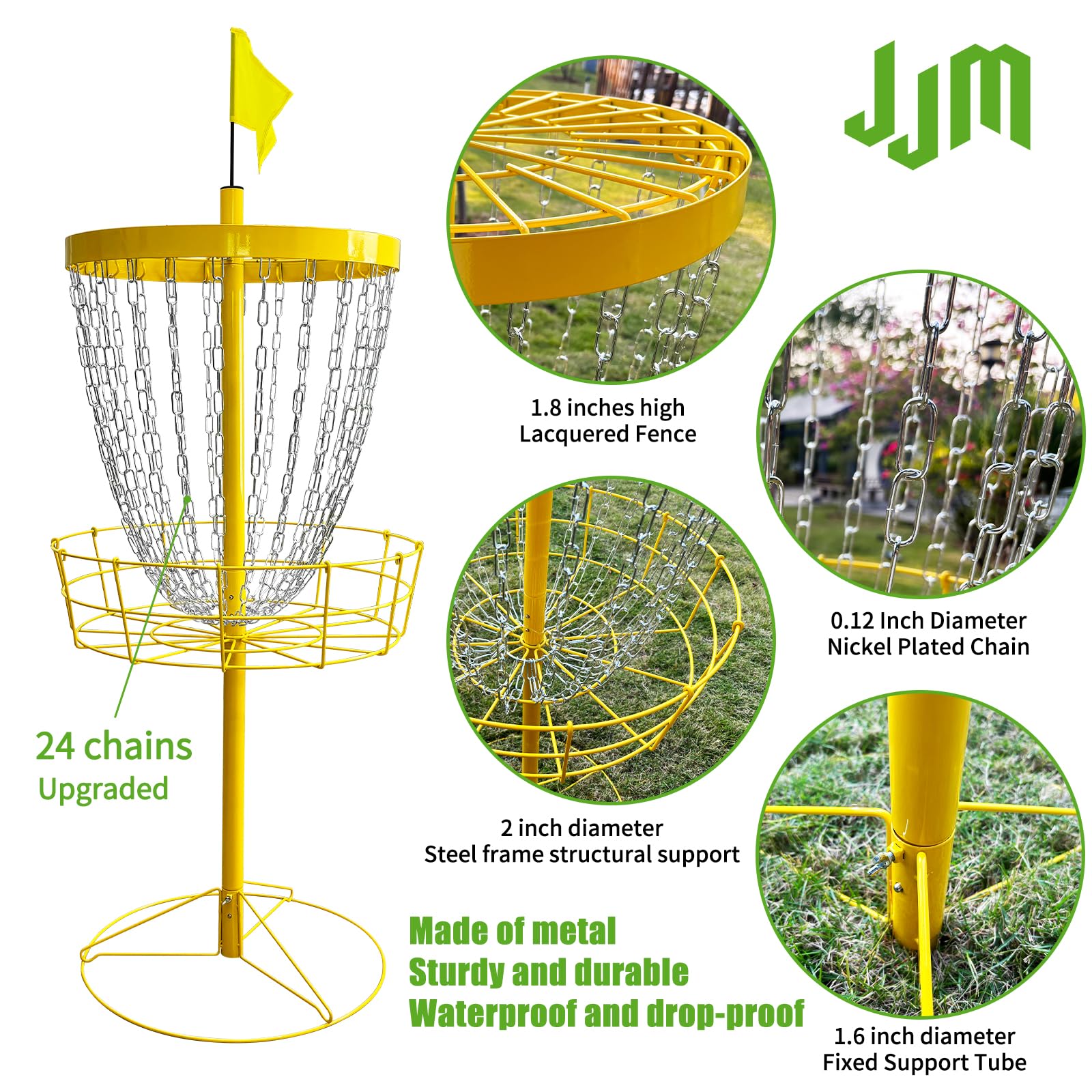 JJM Pro 24-Chain Portable Disc Golf Target Basket - Durable Outdoor Disc Golf Practice Basket for Backyard, Park & Tournament Training