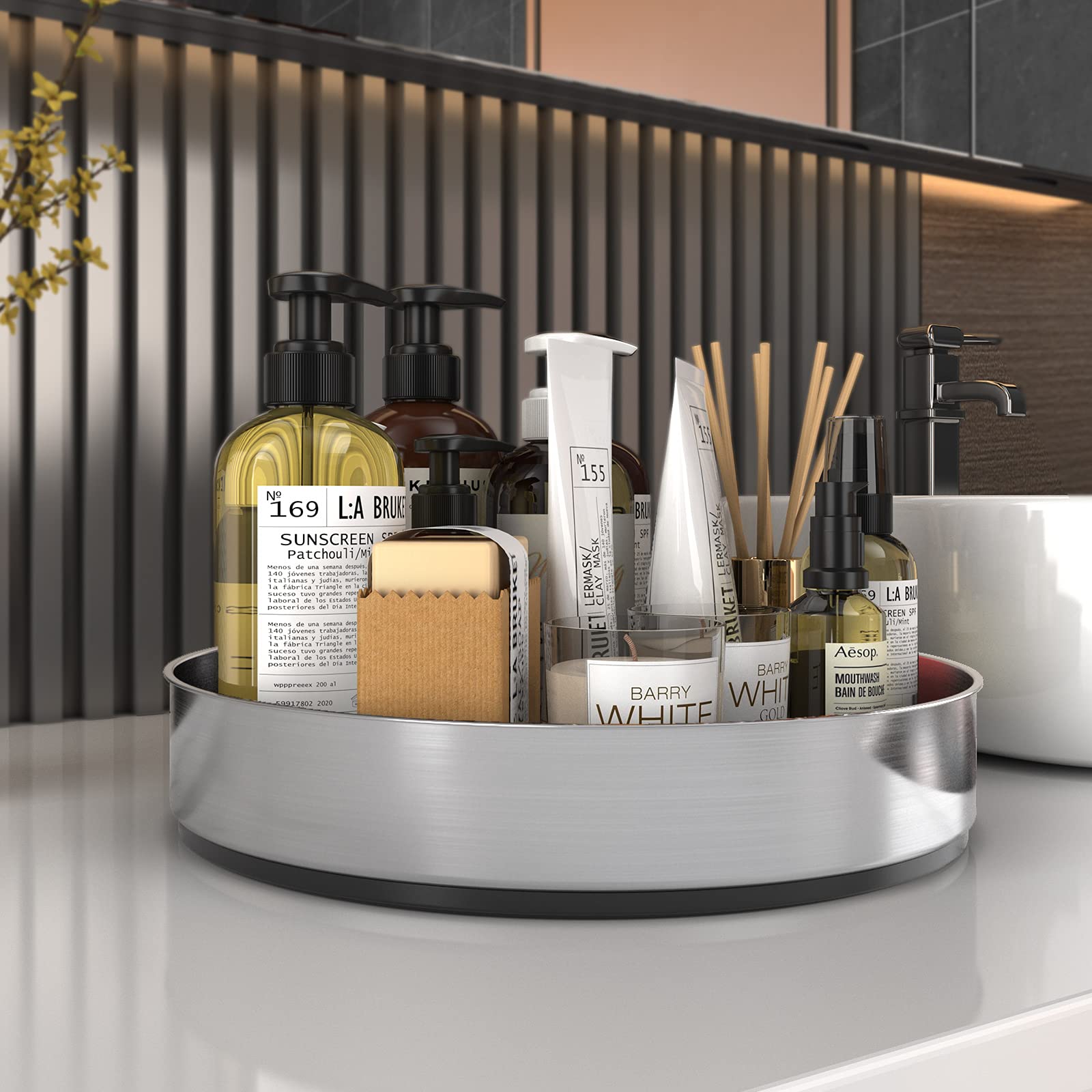 VAEHOLD 10-inch Stainless Steel Black Spice Rack Turntable - Pantry Cabinet Organizer with Lazy Susan for Kitchen, Bathroom & Snack Storage | Space-Saving Decorative Tray for Spices, Cosmetics & Small Items