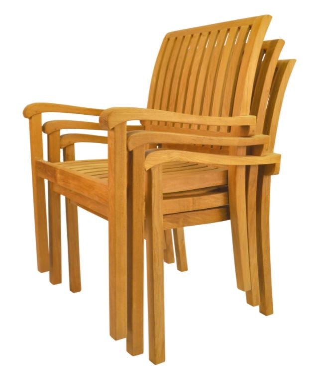 Anderson Teak Aspen Stackable Armchair Set of 4 - Outdoor Patio Furniture for Garden, Poolside & Deck - Durable Teak Wood Dining Chairs