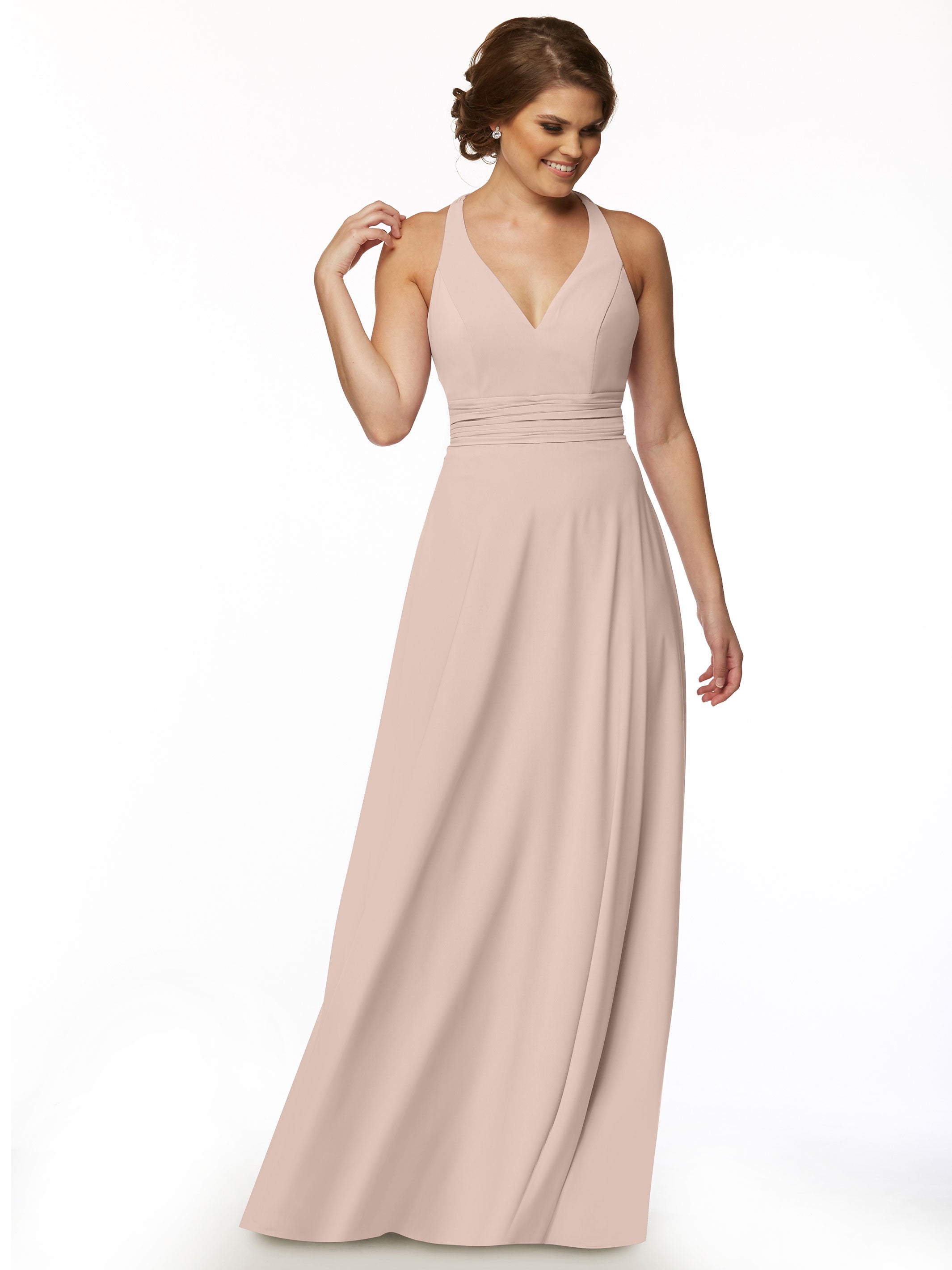 Elegant A-Line Stretch Chiffon Bridesmaid Dress with Halter V-Neck - Perfect for Weddings, Formal Events & Special Occasions