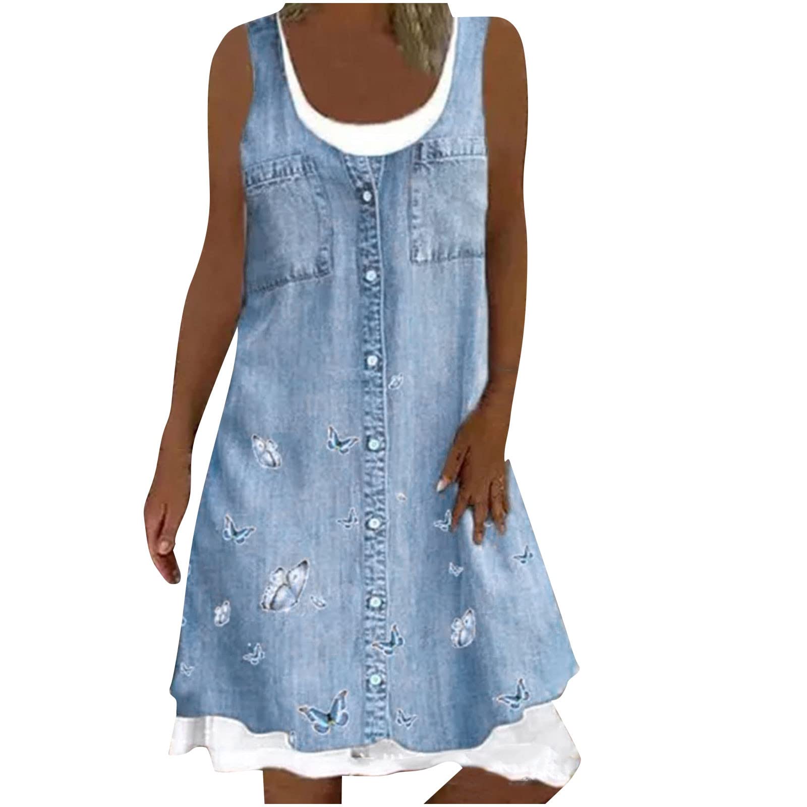 MIANHT Women's Summer Casual Sleeveless Printed Dress - Flowy Round Neck Sexy Sundress for Beach, Vacation & Outdoor Parties