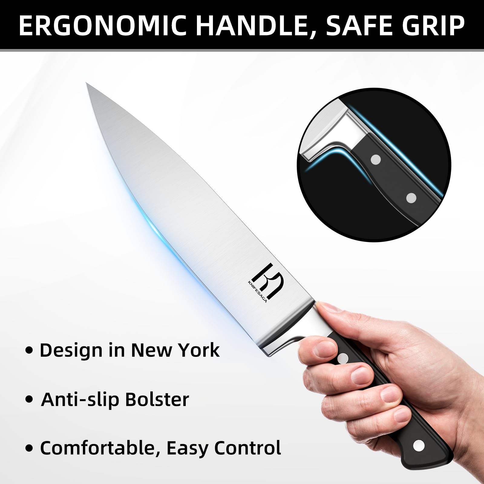 15-Piece Premium Japanese High Carbon Stainless Steel Knife Set with Block & Sharpener - Razor-Sharp Chef Knives for Professional Cooking, Meat Cutting & Food Prep - Durable Black Kitchen Knife Block Set for Home & Restaurant Use