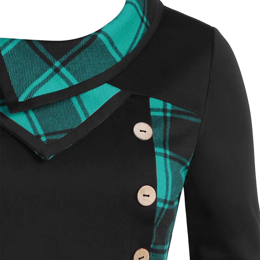 Women's Plus Size Plaid Pleated Long Sleeve Tunic Blouse - Green Flannel Shirt for Work, Casual Outfits & Fall Fashion