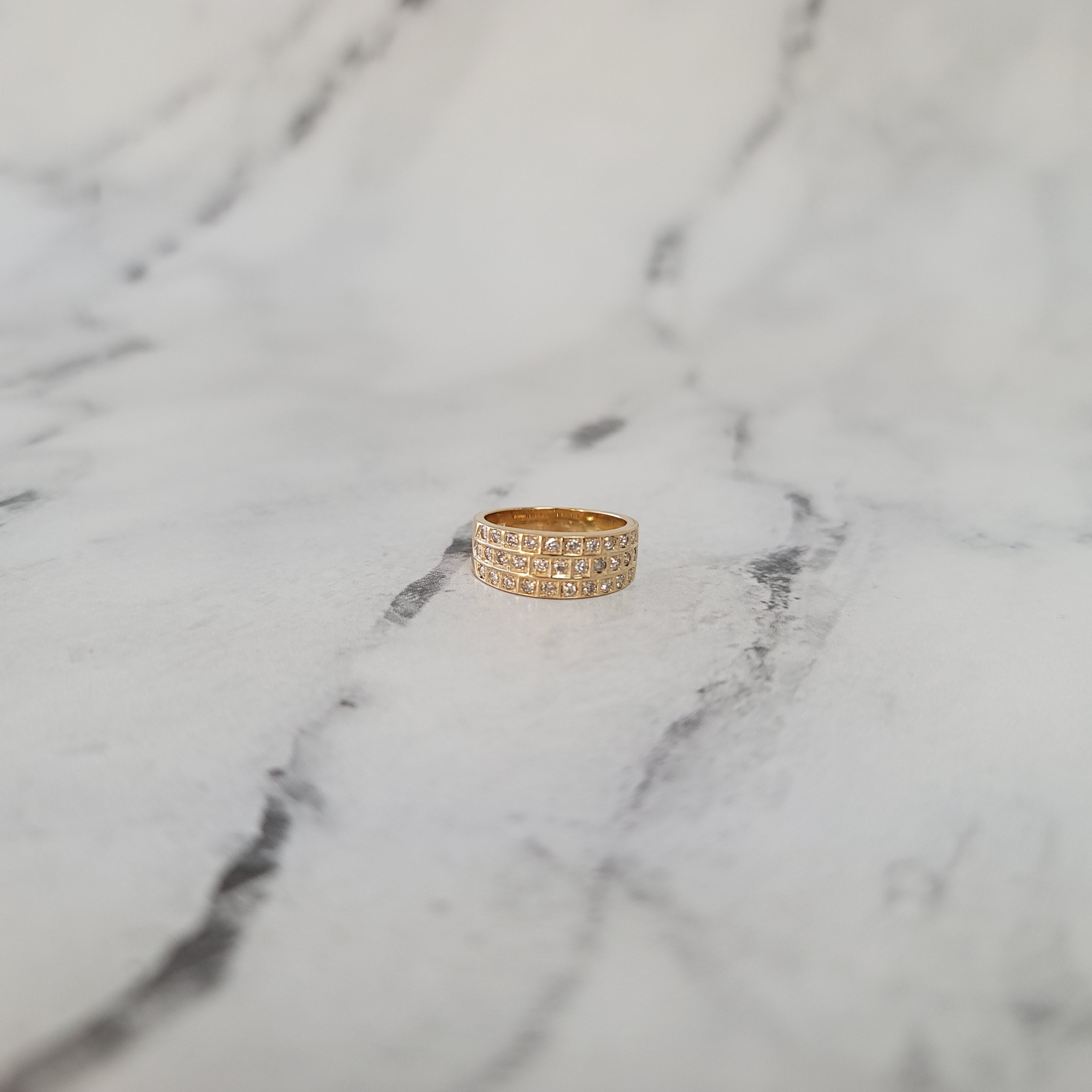 14K Yellow Gold Three Row Diamond Wedding Band - 0.50cttw Elegant Stackable Ring for Bridal, Anniversary & Special Occasions